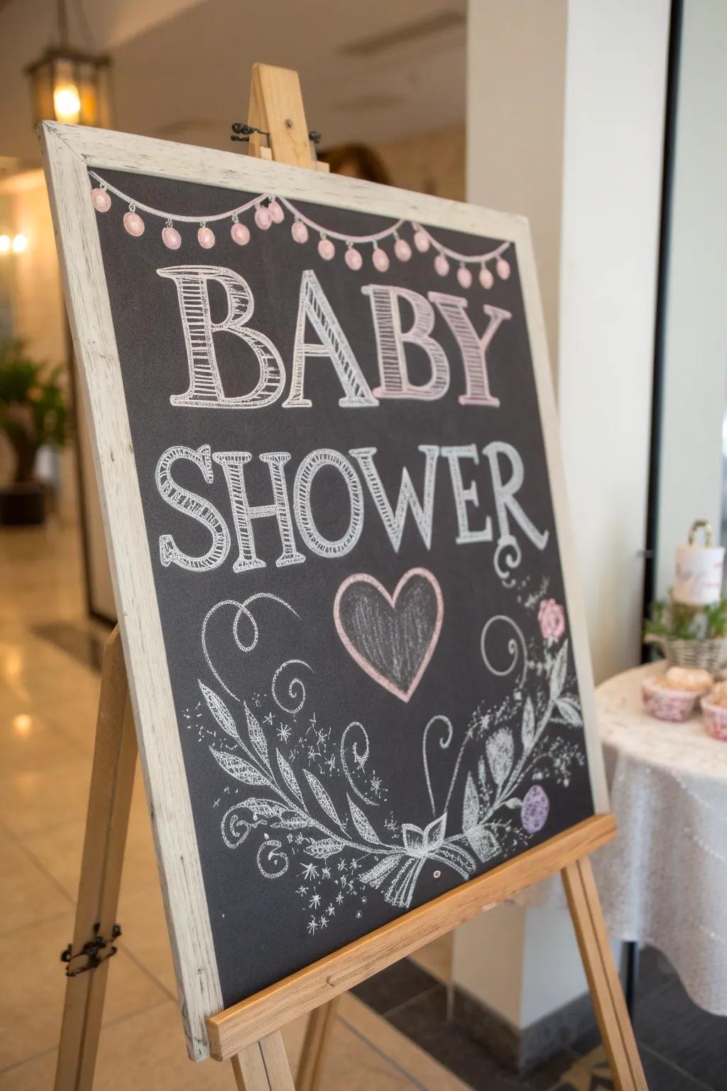 Chalkboard art presents a charming and adaptable alternative for baby showers.