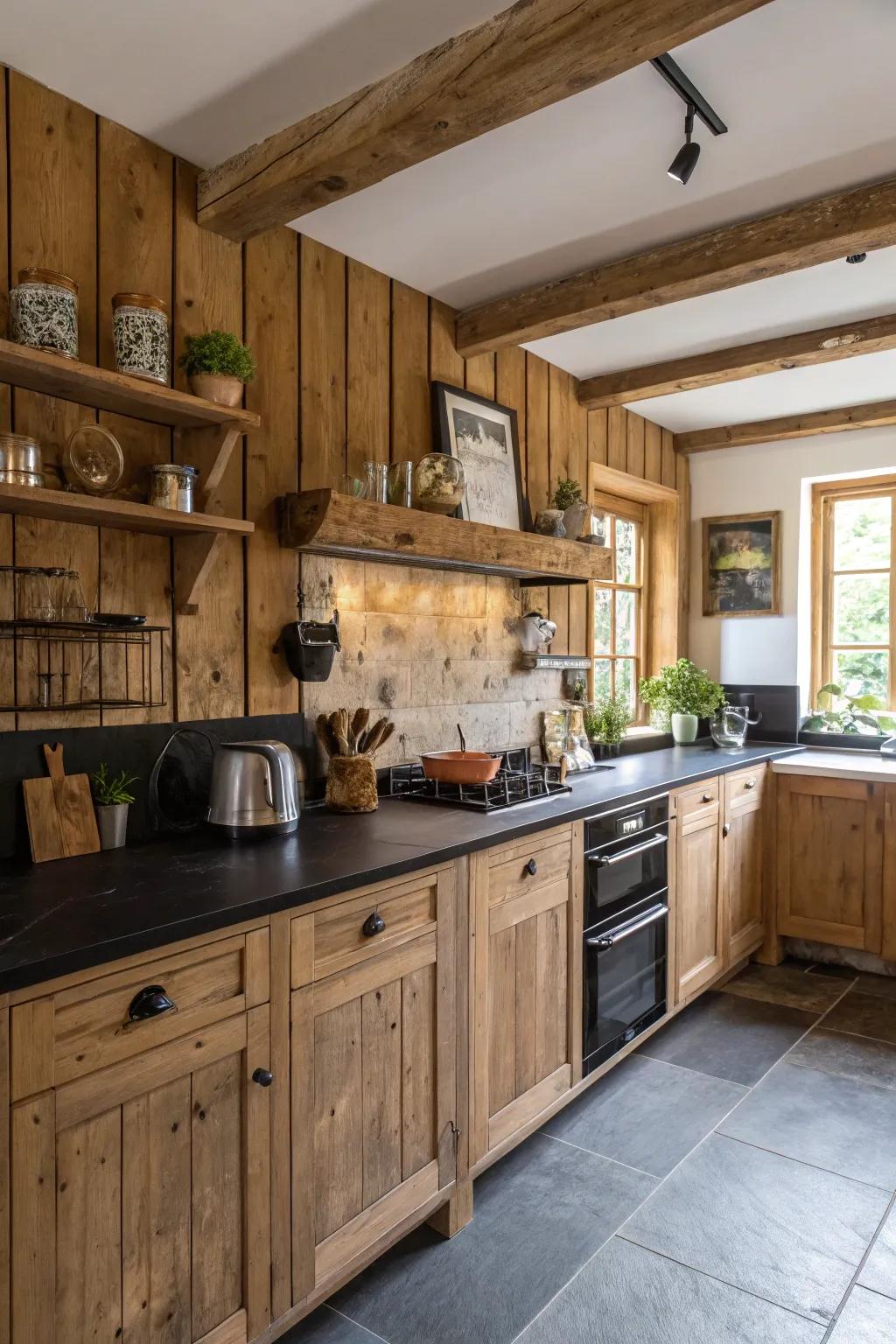 Wooden backsplashes bring warmth and a natural touch to the kitchen.