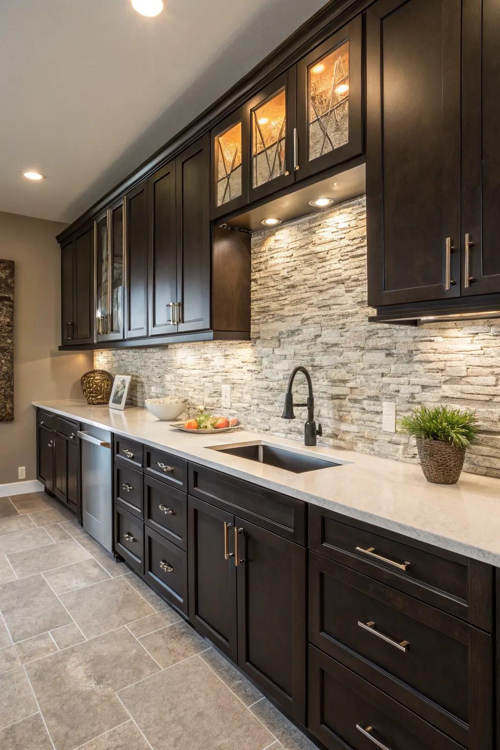 Add dimension with rough rock tiles.