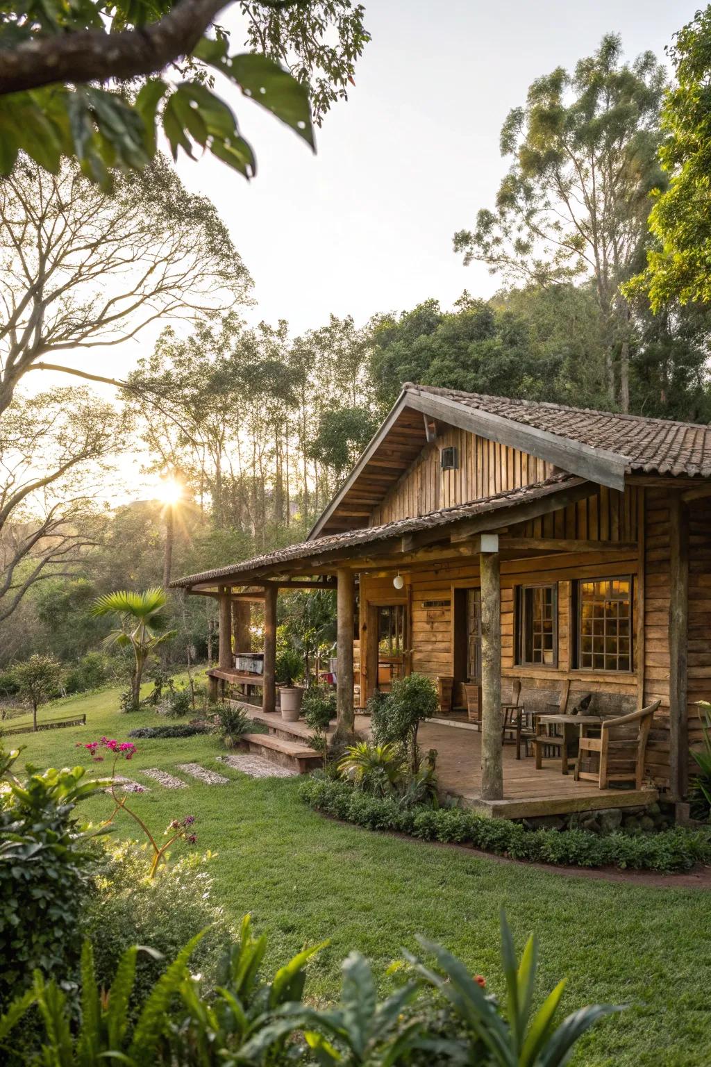 A rustic clubhouse merges flawlessly into the landscape.