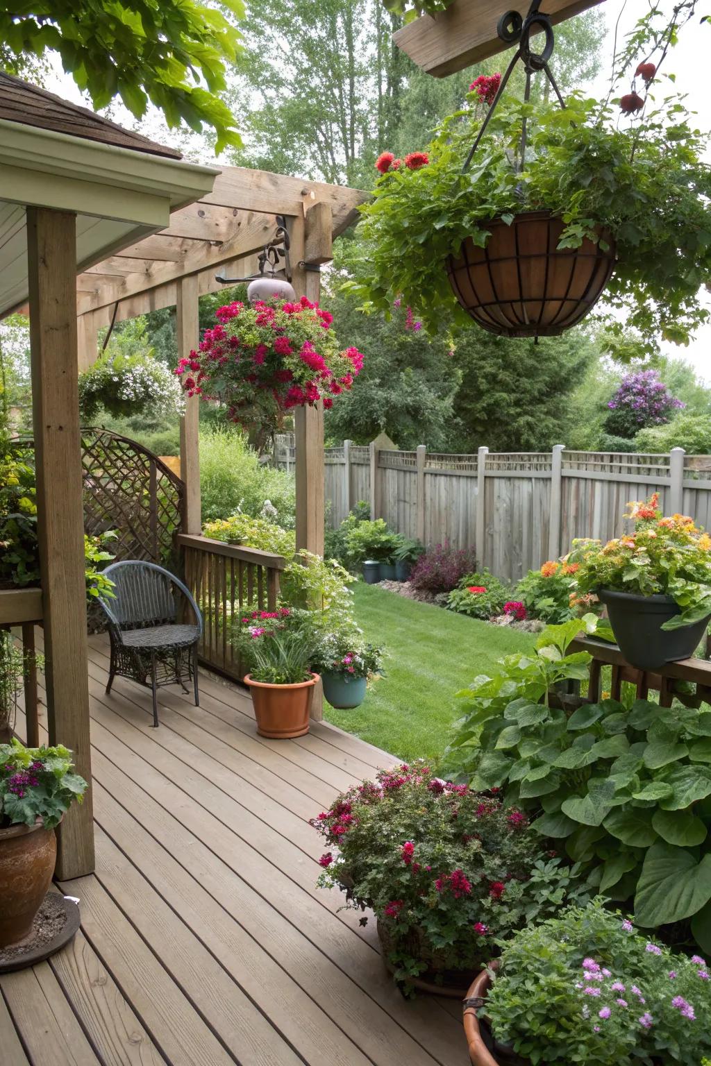 Potted greenery introduces a natural touch to your deck.