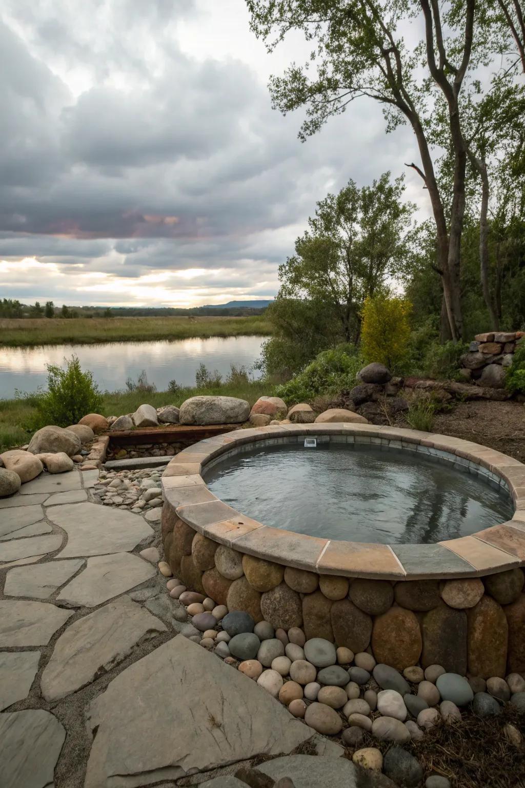 Natural stone elements create a seamless fusion with the landscape.
