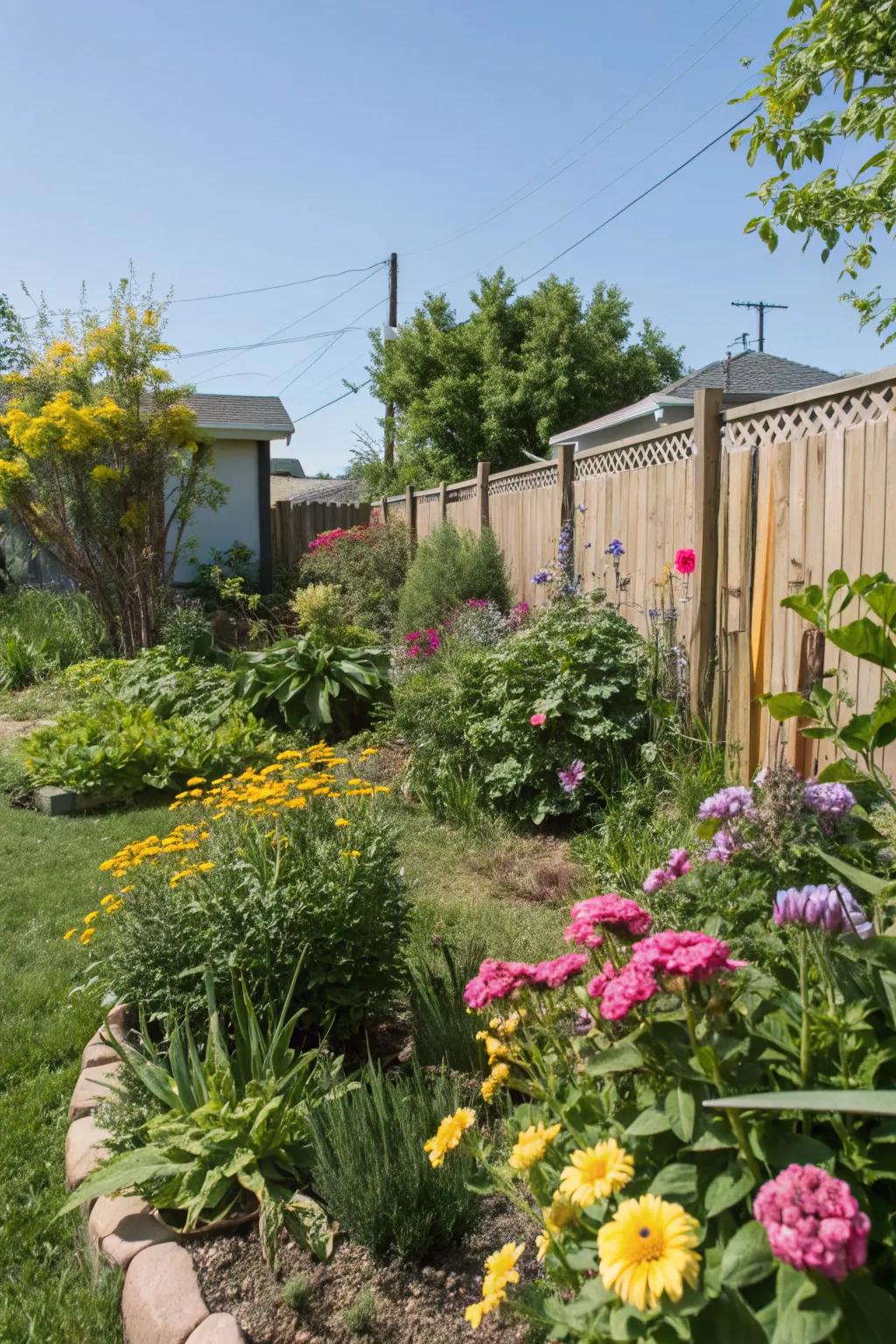 A lush garden abundant with local plants brings life to your backyard.