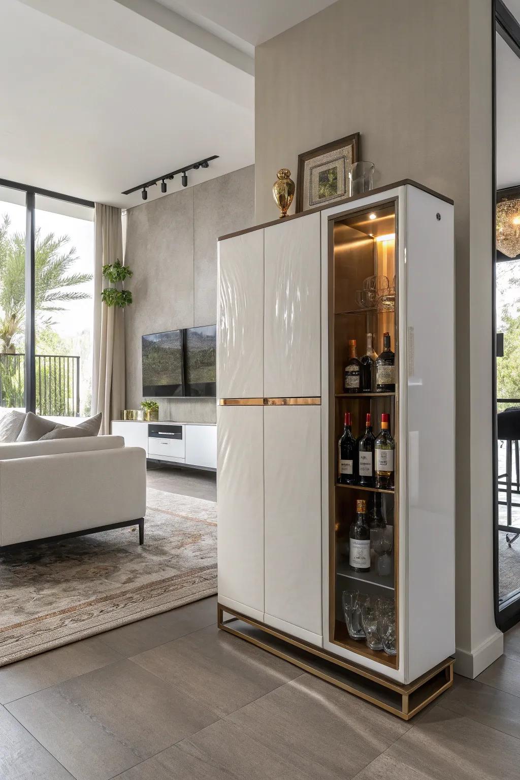 Elegant and modern: a minimalist bar cabinet layout.