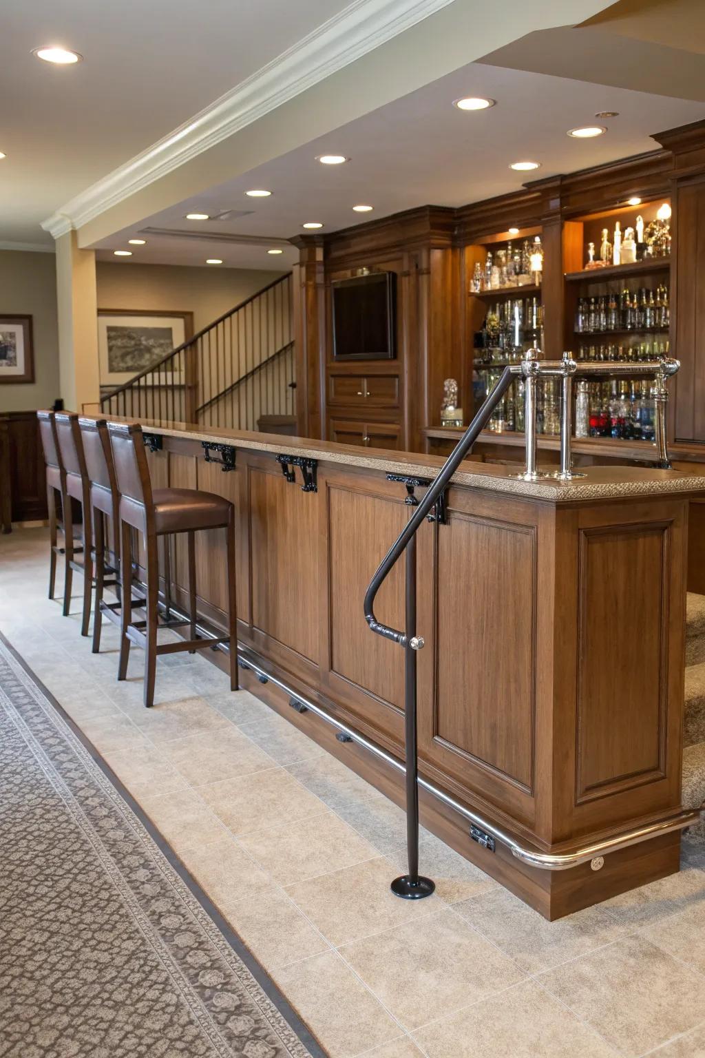 Enjoy a bespoke bar experience with customizable foot rails.