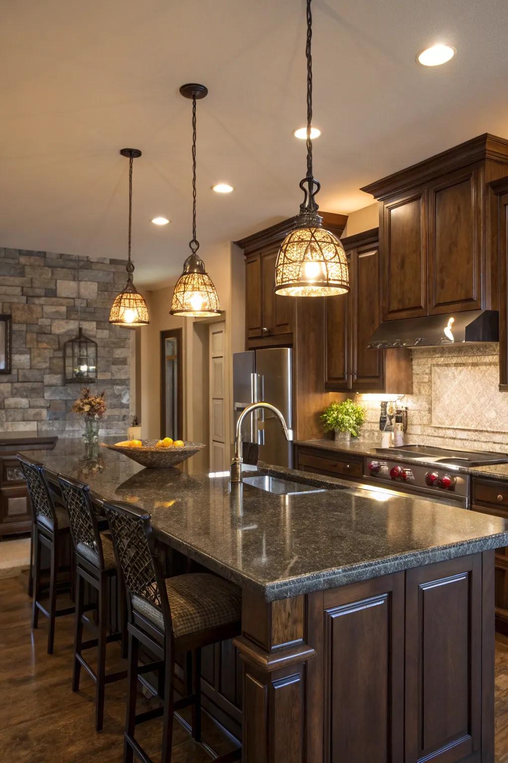 Lighting adds warmth and elegance to your bar island.