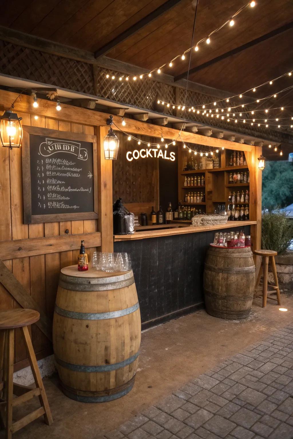 A chalkboard menu exudes rustic charm and adaptability.
