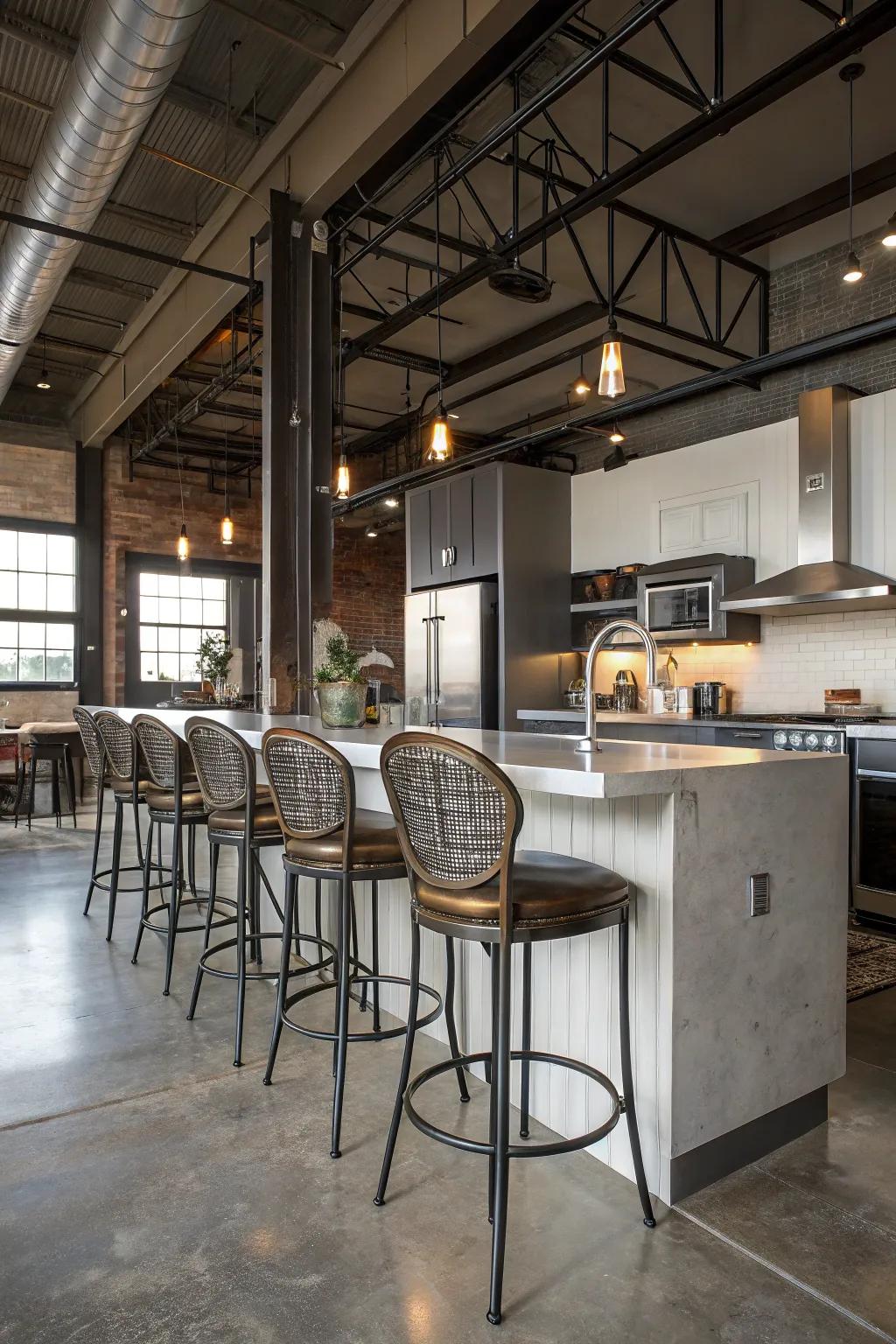 Sophisticated bar stools accentuated with metallic touches for industrial chic.