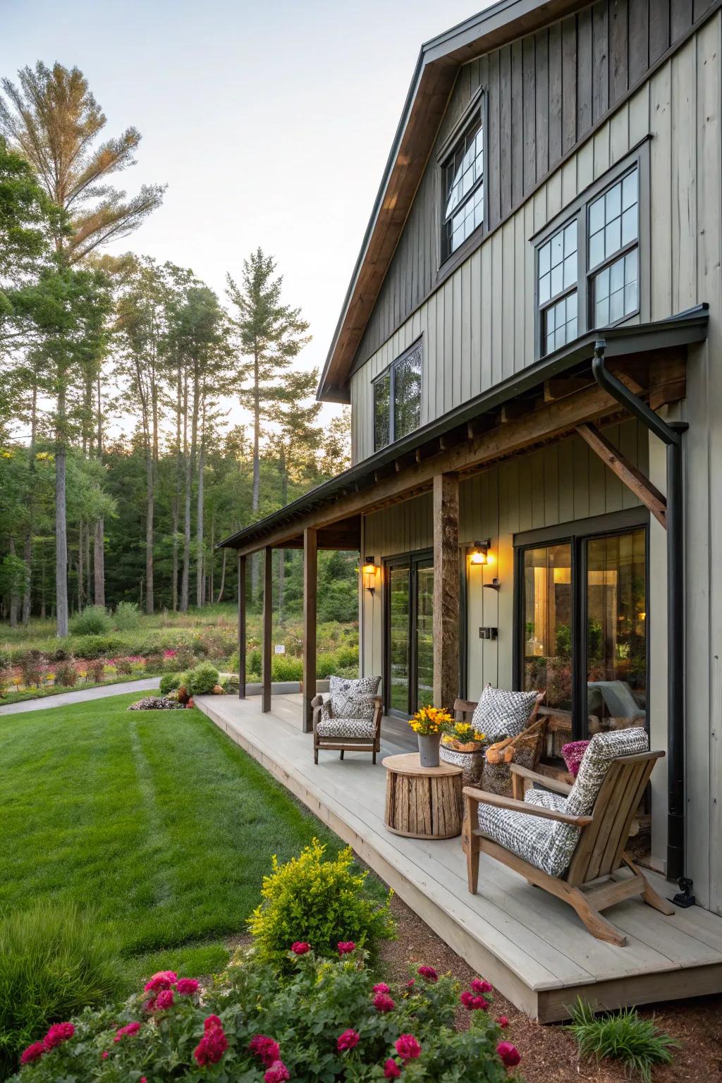 A wrap-around porch offers a seamless transition between indoor and outdoor living.