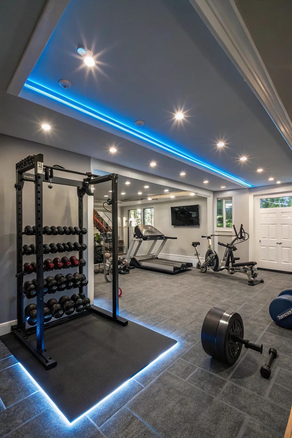 Effective lighting can significantly change the mood of your gym.