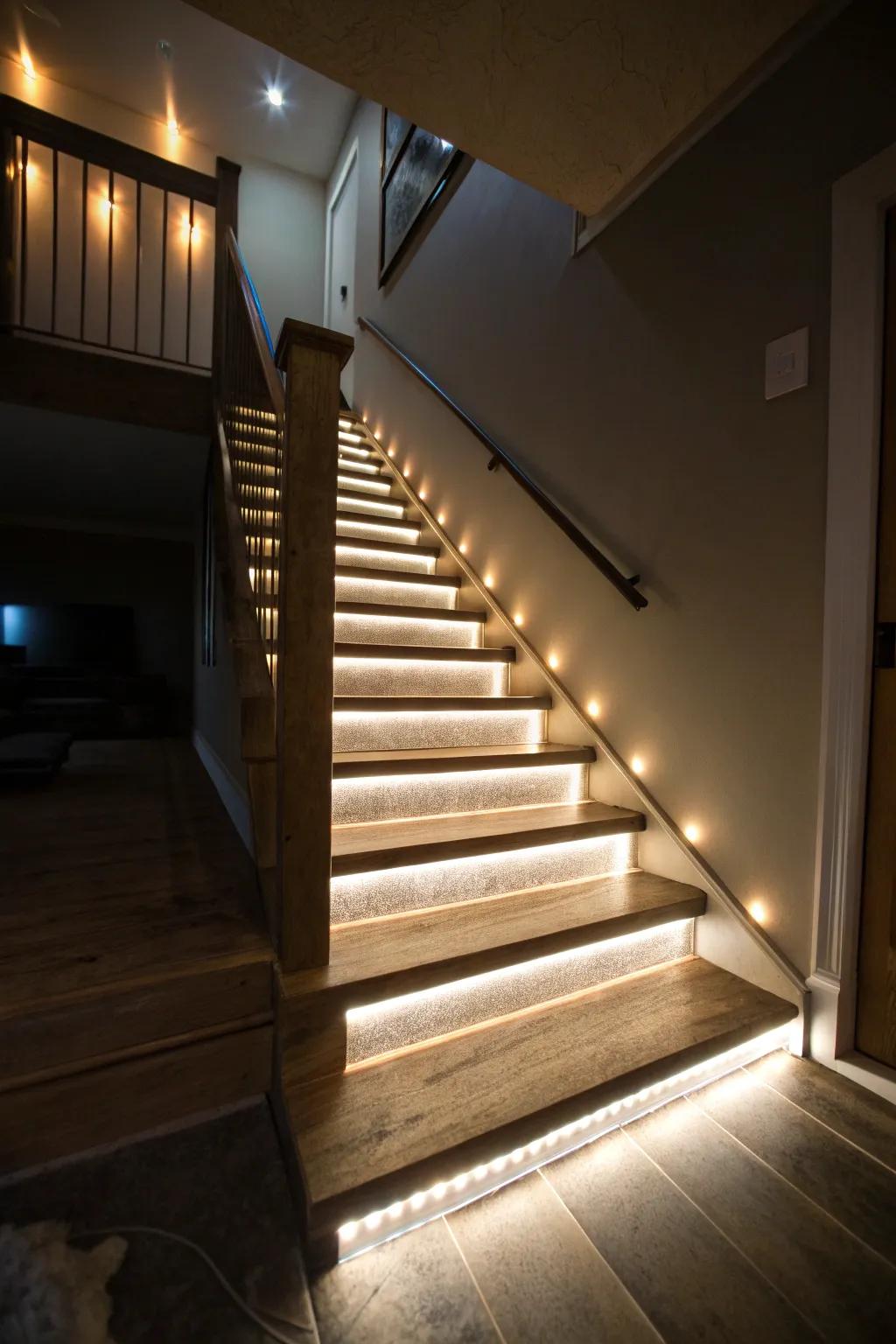 Use flexible lighting to subtly illuminate your steps.