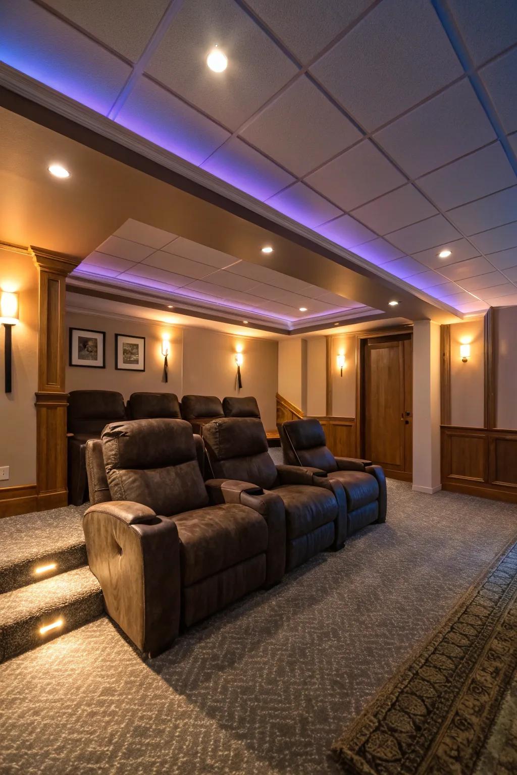 Mood lighting improves the feel and appearance of your home cinema.