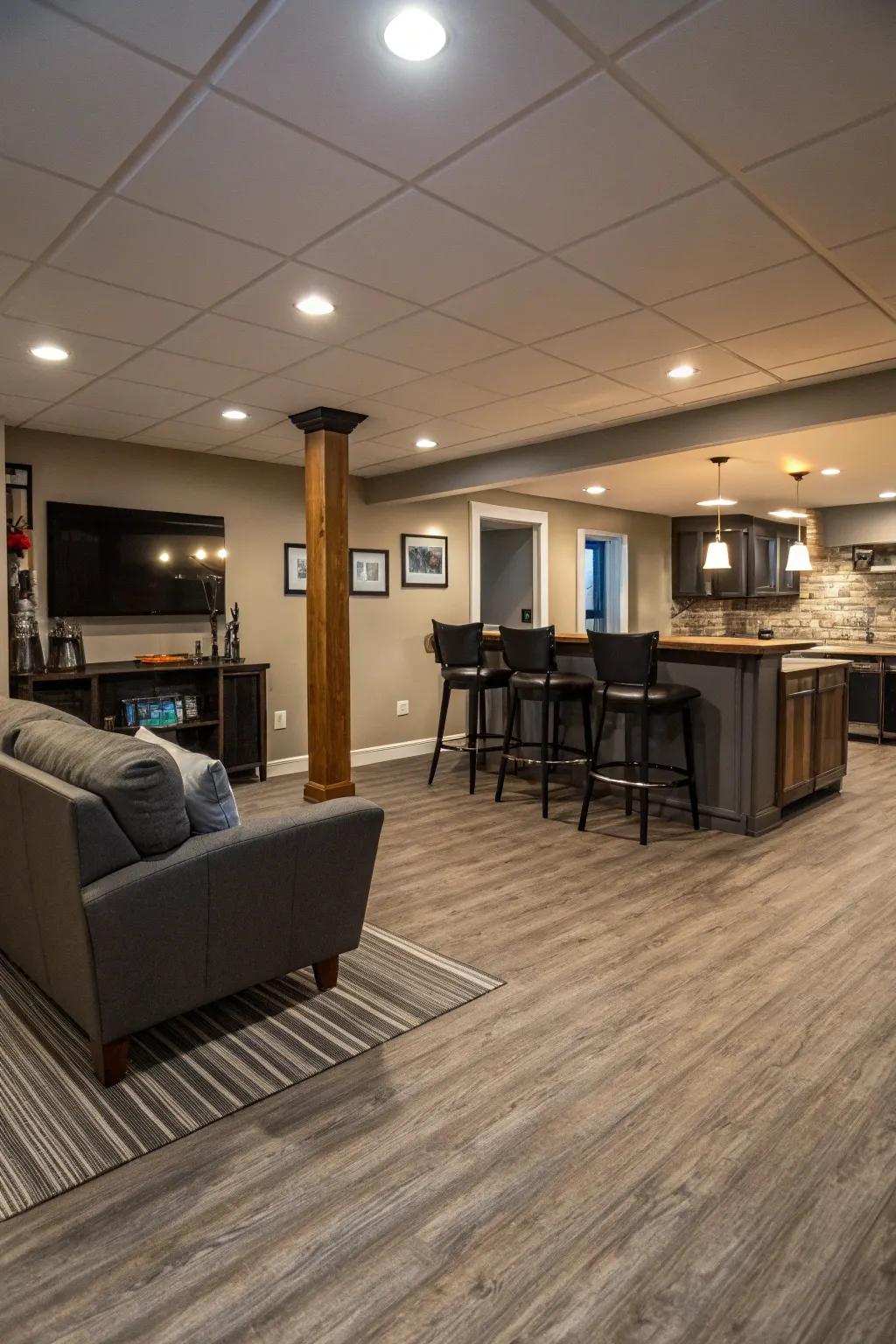 Waterproof vinyl flooring blends resilience with flair.