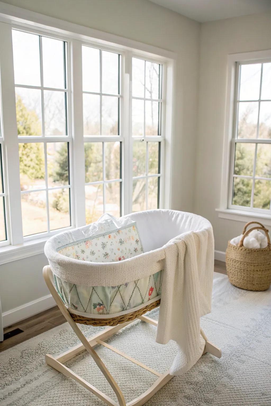 A minimalist bassinet perfect for a modern nursery.