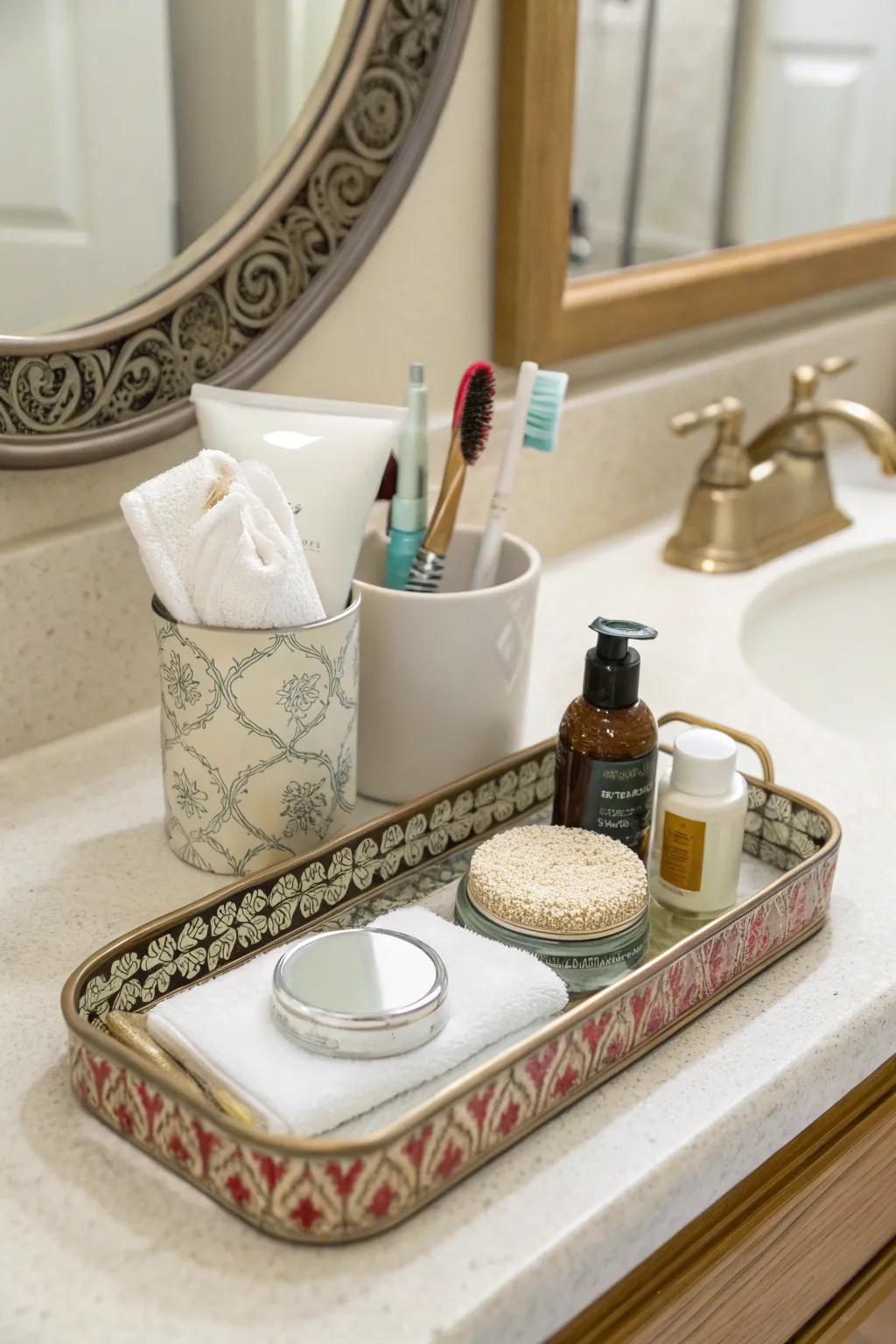 An artfully arranged tray keeps essentials both organized and stylish.