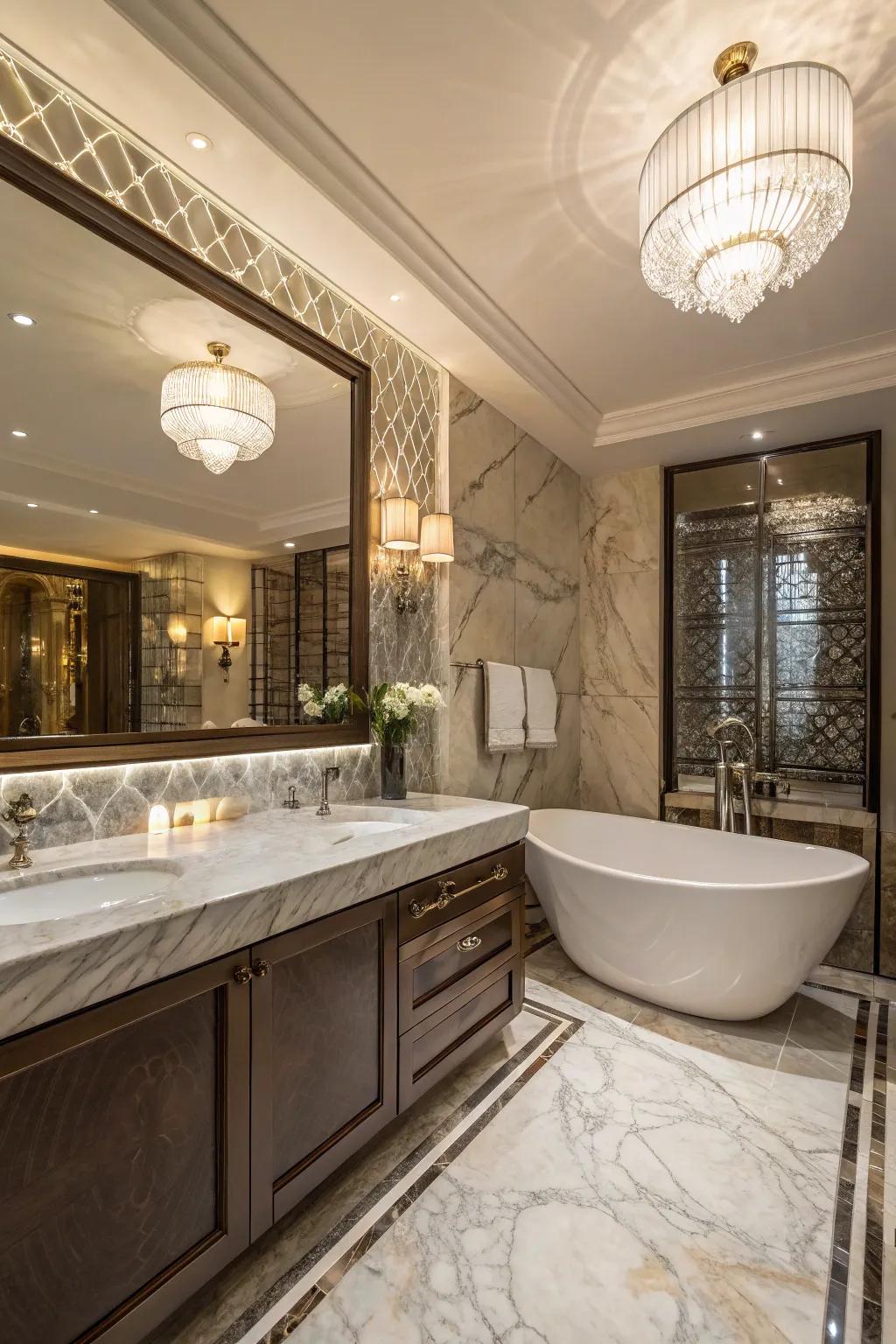 Gemstone countertops add a touch of opulence and sophistication.