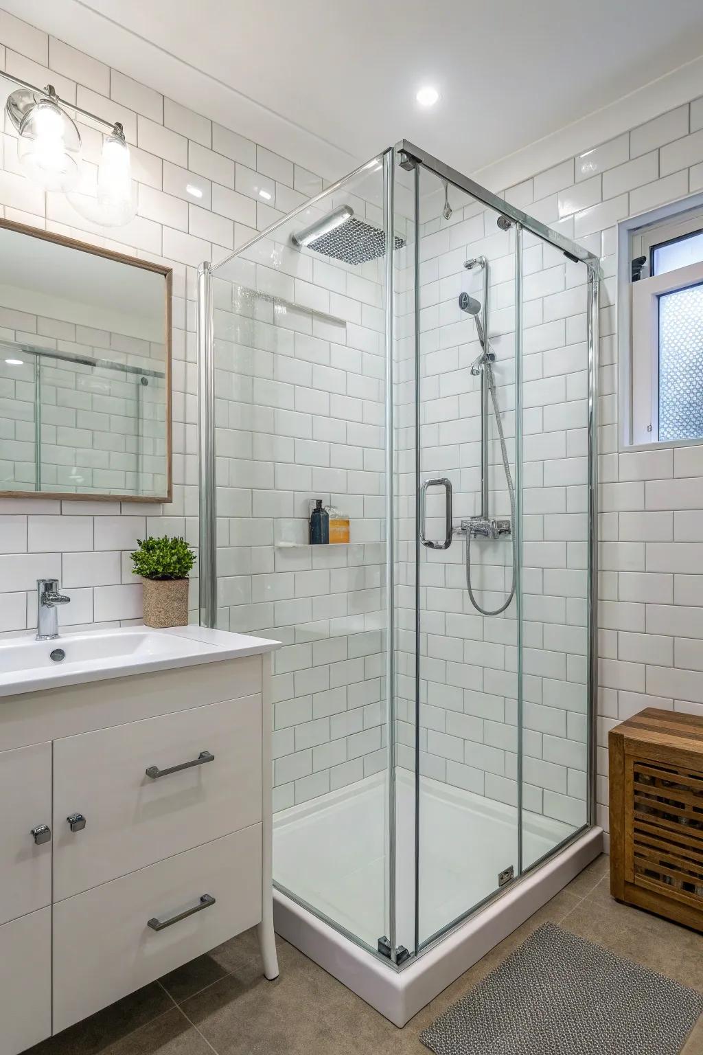 Unobstructed glass showers present a minimalist style that expands your bathroom's dimensions.