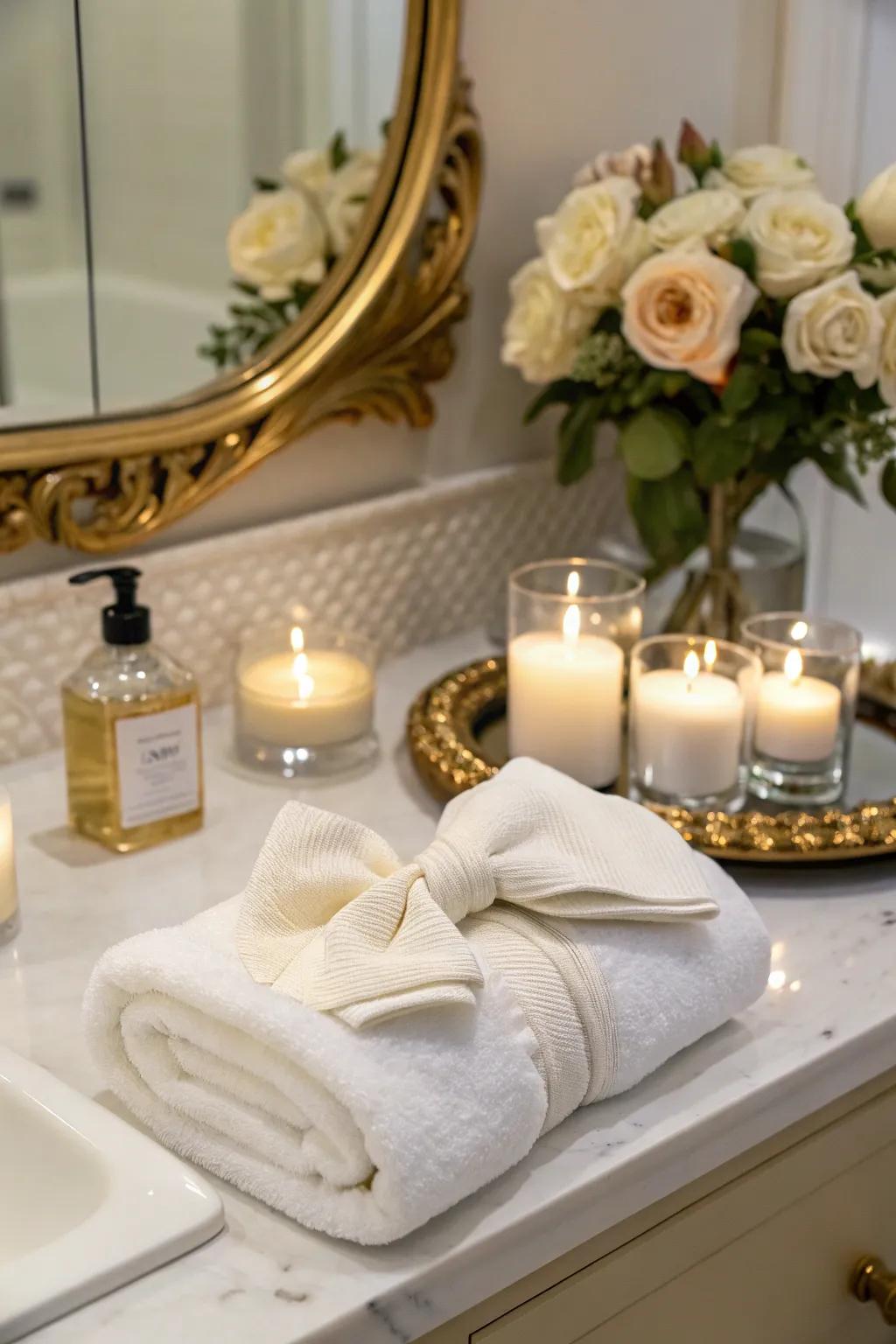 Add appeal with an uncomplicated loop towel arrangement.