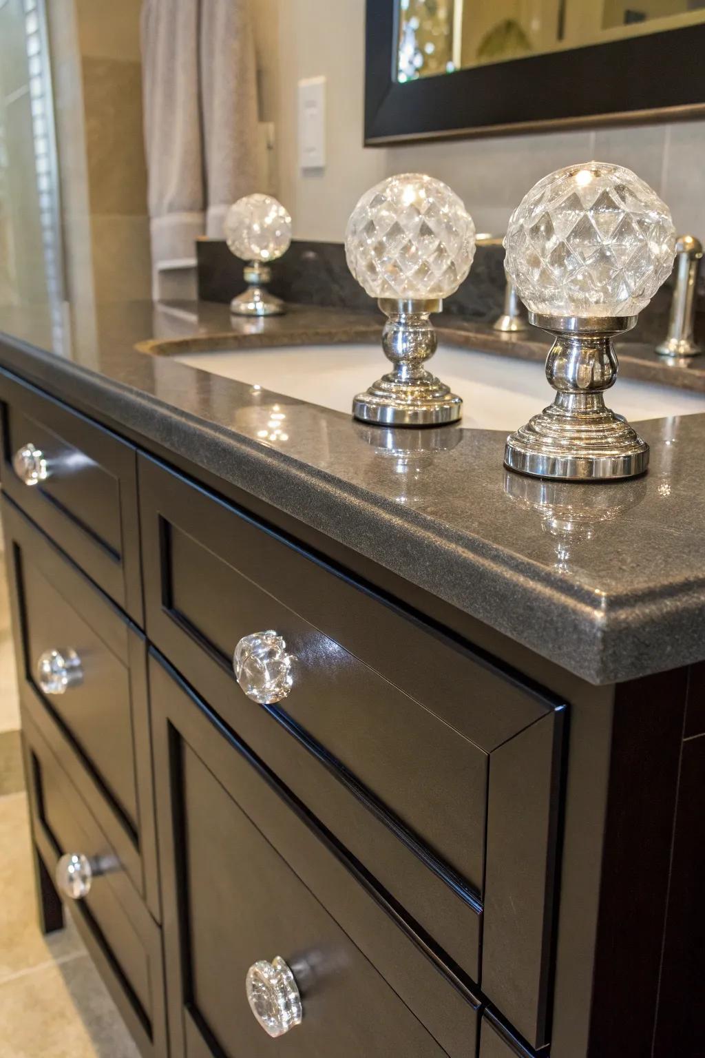Gem knobs deliver an everlasting radiance to any vanity.