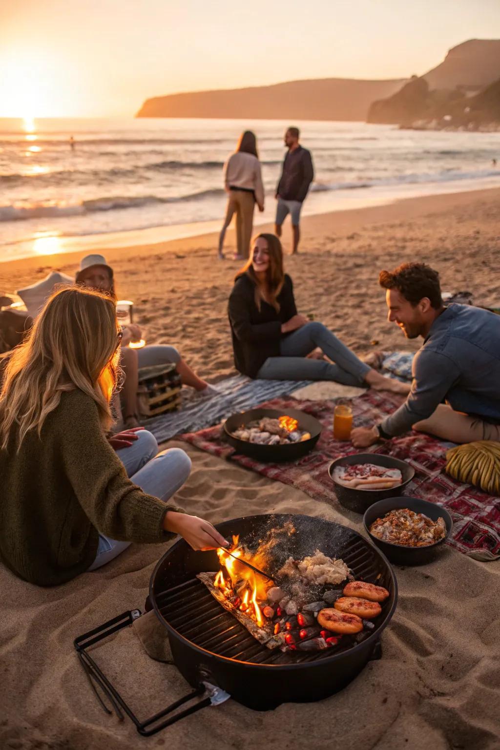 A peaceful Beach Bonfire Bash by the ocean.