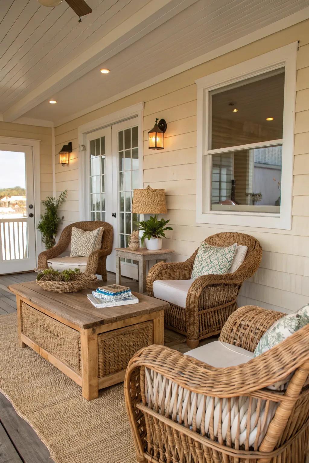 Natural materials bring an organic flair to this cozy beach house space.