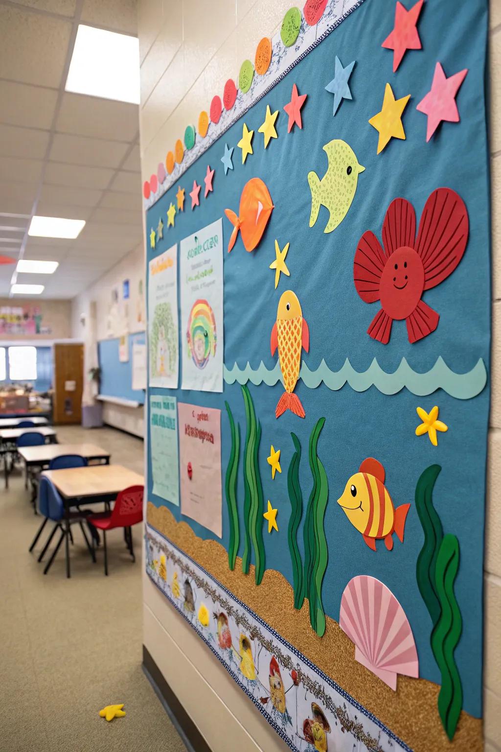 A marine-life display board bringing the underwater realm to the classroom.