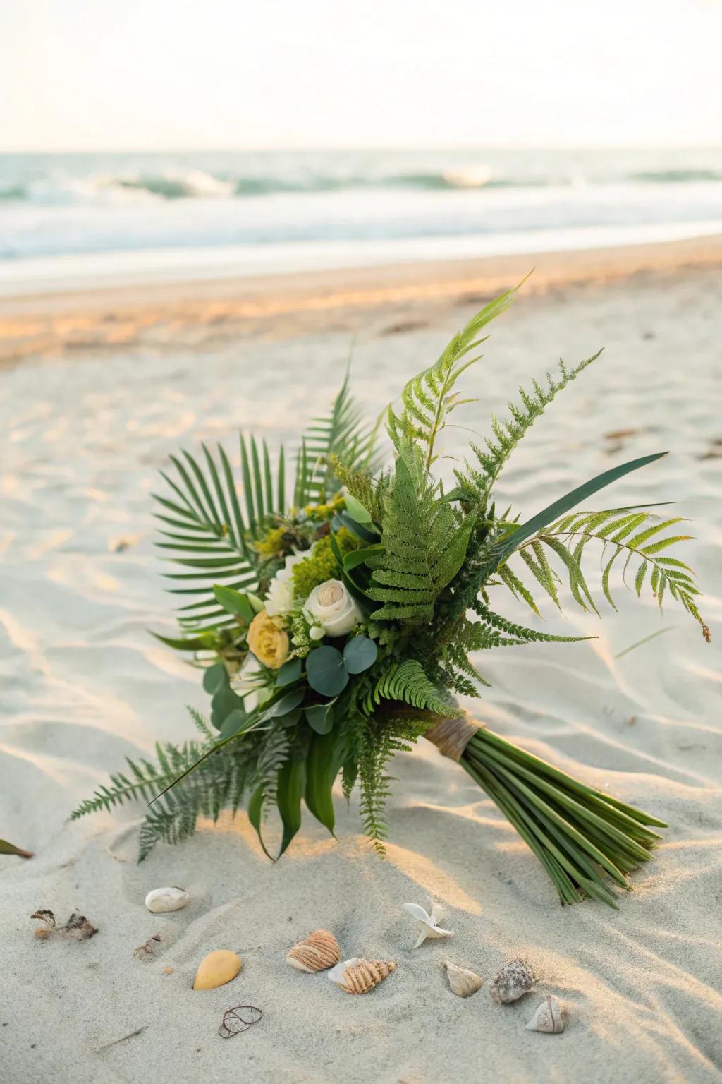 A verdant, leafy bouquet enhancing the inherent splendor of the beach.