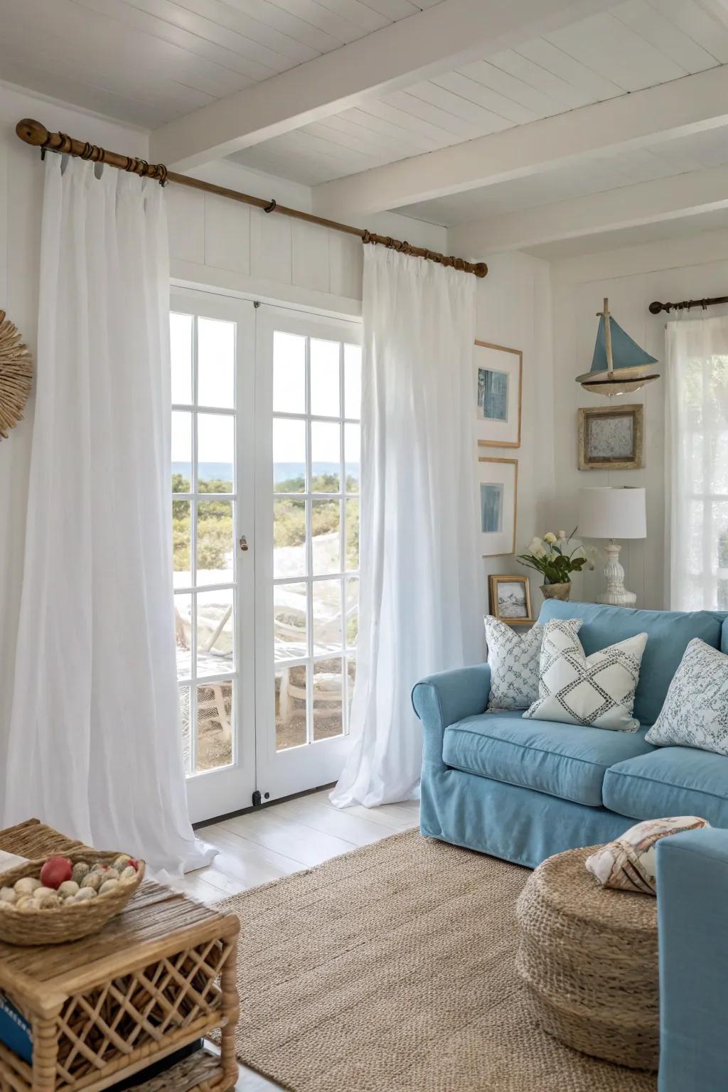 Ethereal textiles aid in capturing a relaxed coastal atmosphere.