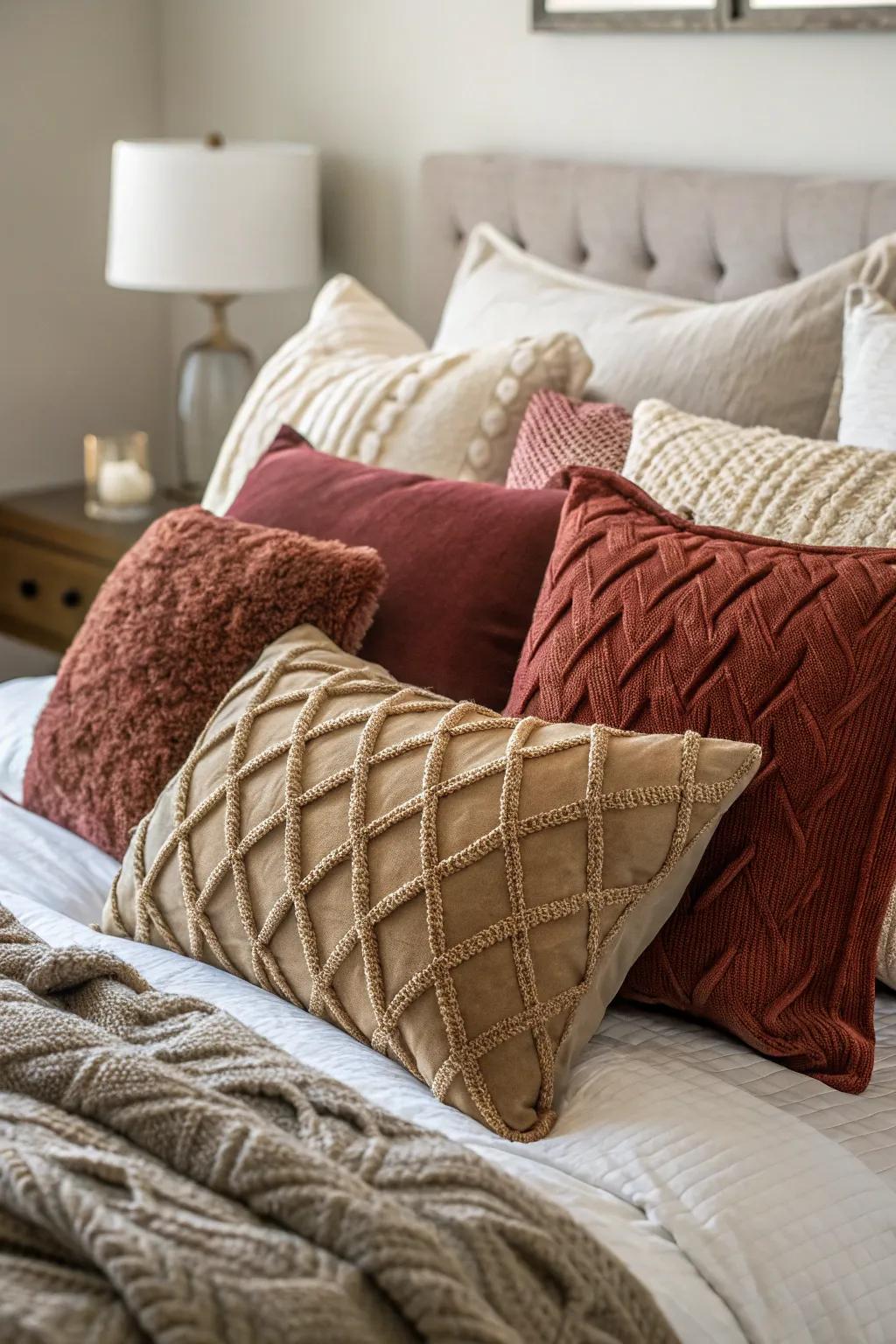Textures have the power to transform your cushion arrangement into an engaging tactile experience.