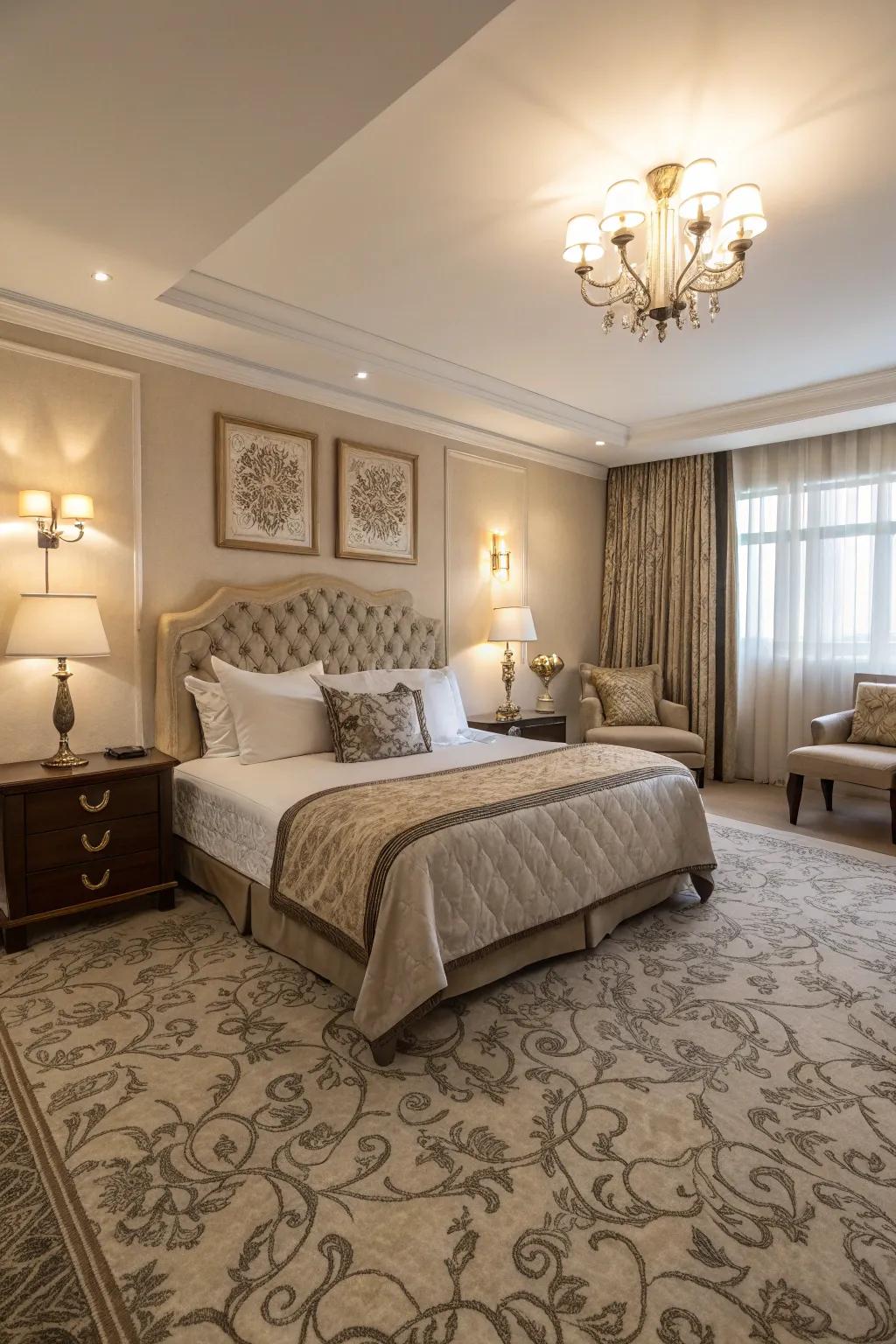 Refined patterns enhance the sophistication of any bedroom.