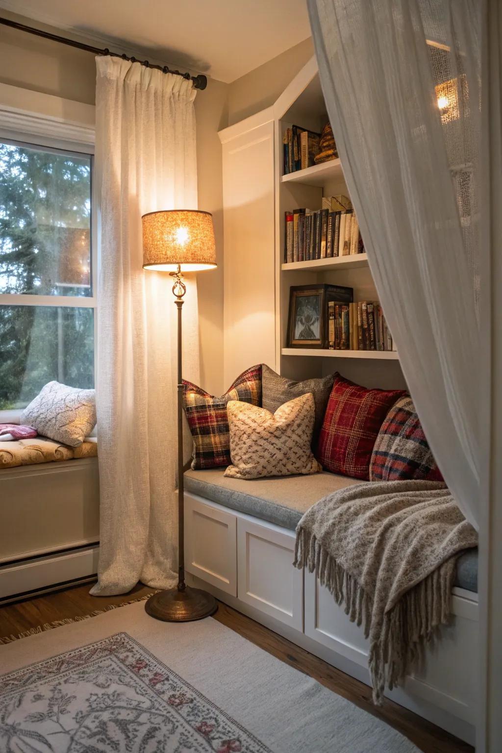 Retreat into an appealing reading corner for valuable personal time.