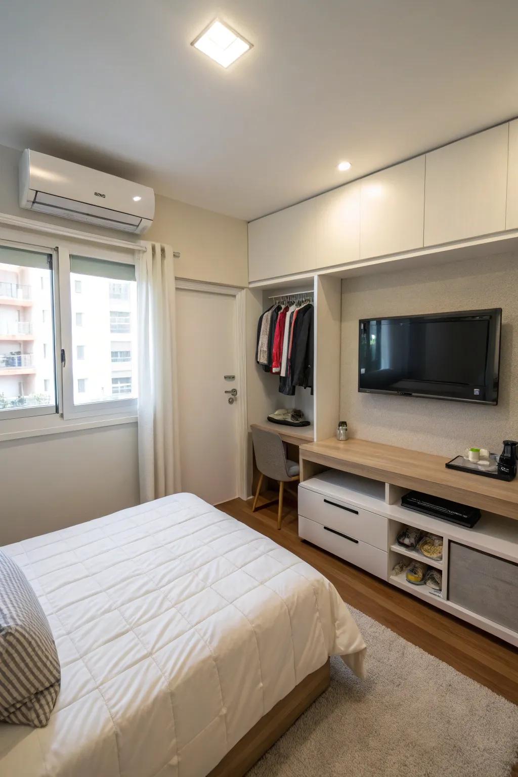 Floating TV stands offer a modern, space-saving solution.