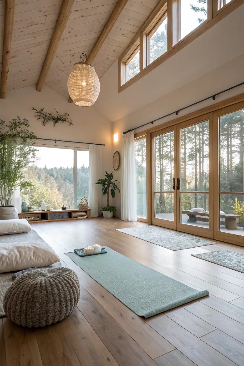 Wood flooring imparts refinement and warmth to your exercise space.