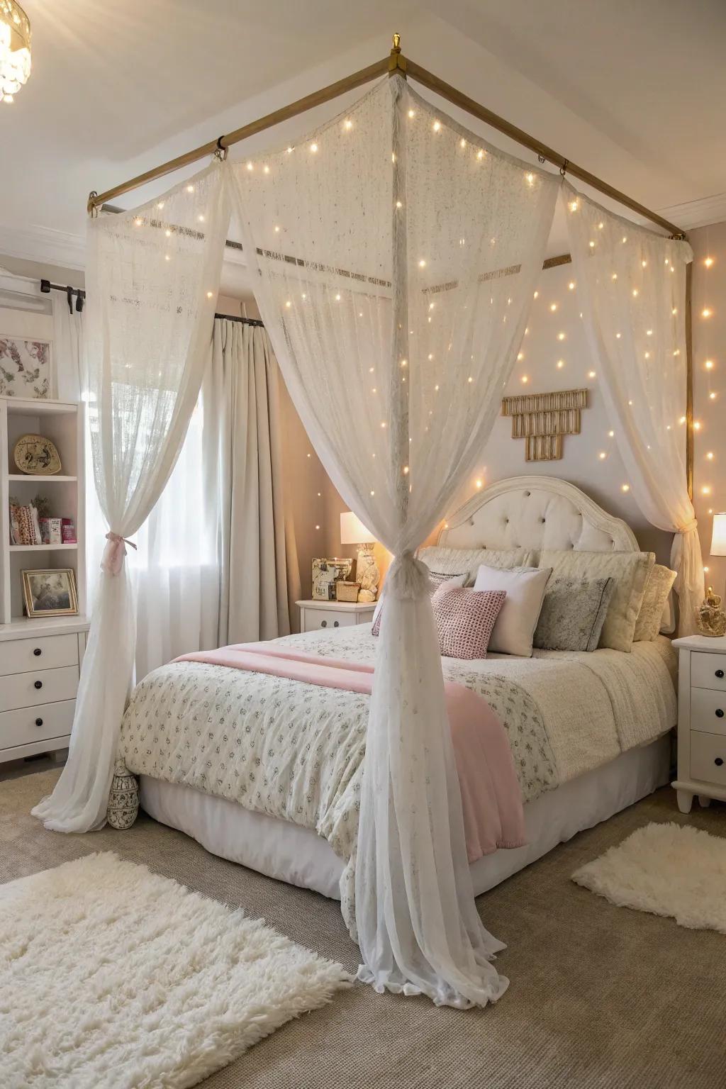 A draped bed incorporates a majestic aspect to any girl's space.