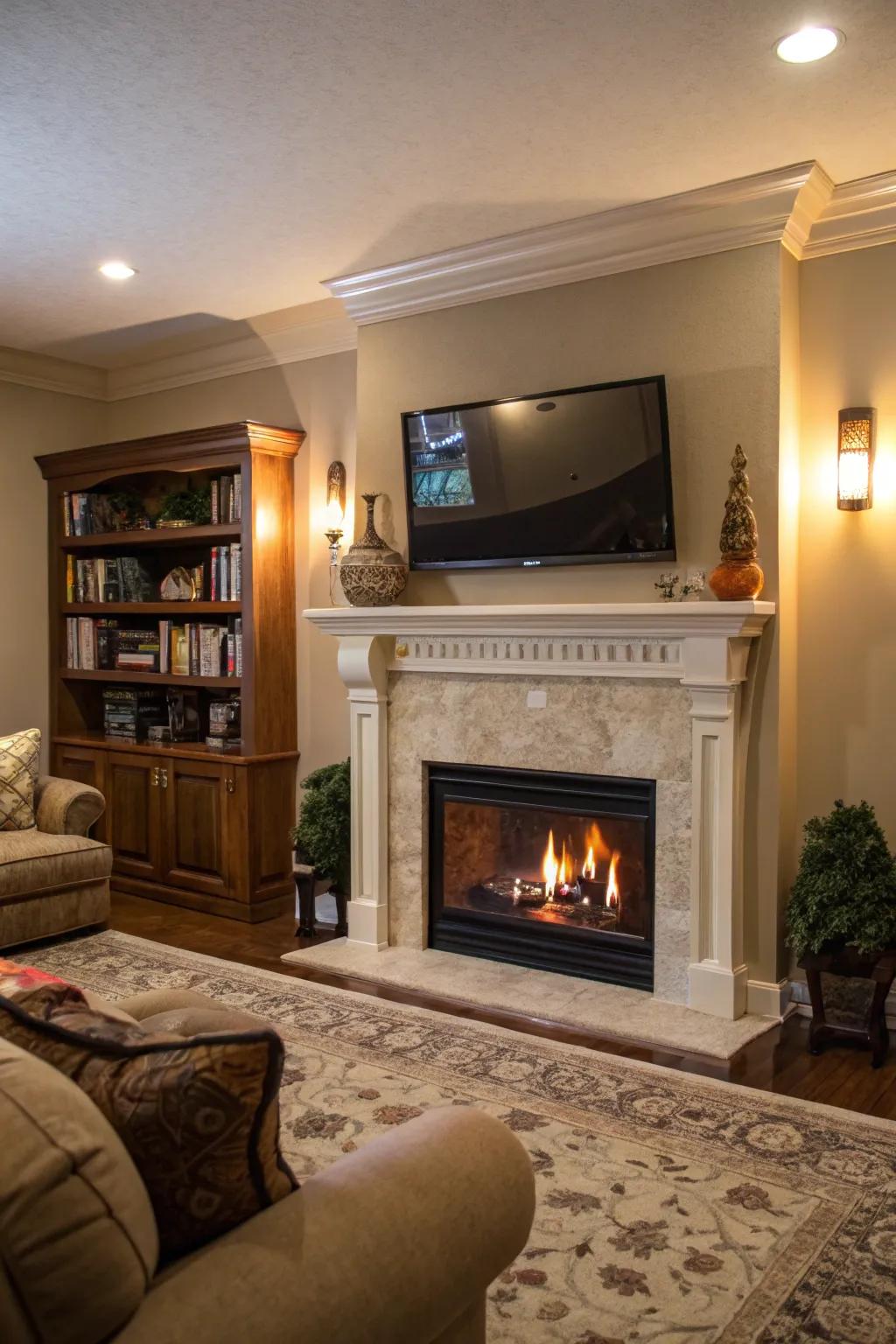 A fireplace and television together can create a harmonious focal point.