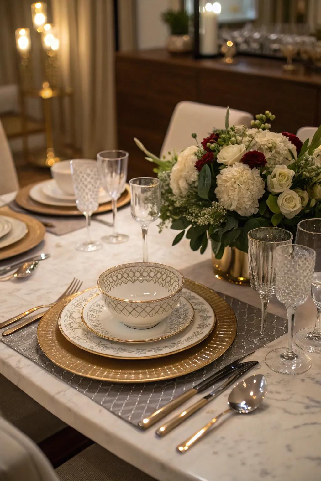 Craft a sophisticated dining experience with a thoughtfully arranged table setup.