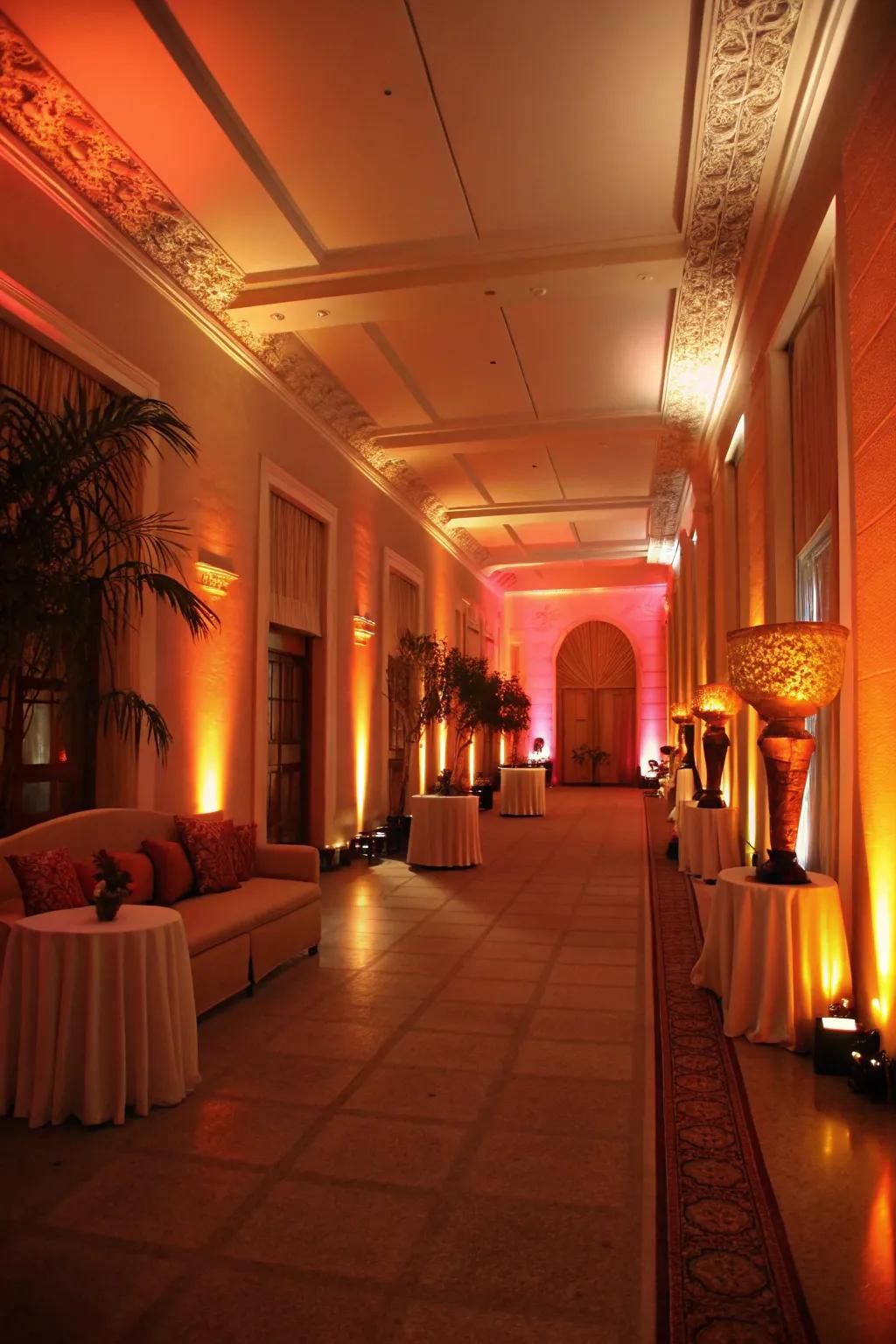 Mood lighting establishes a warm and inviting tone for the birthday celebration.