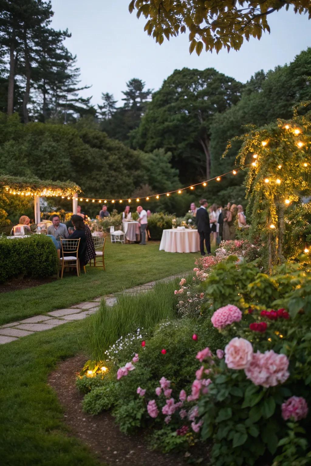 Feel the enchantment of a garden soiree as the sun sets.