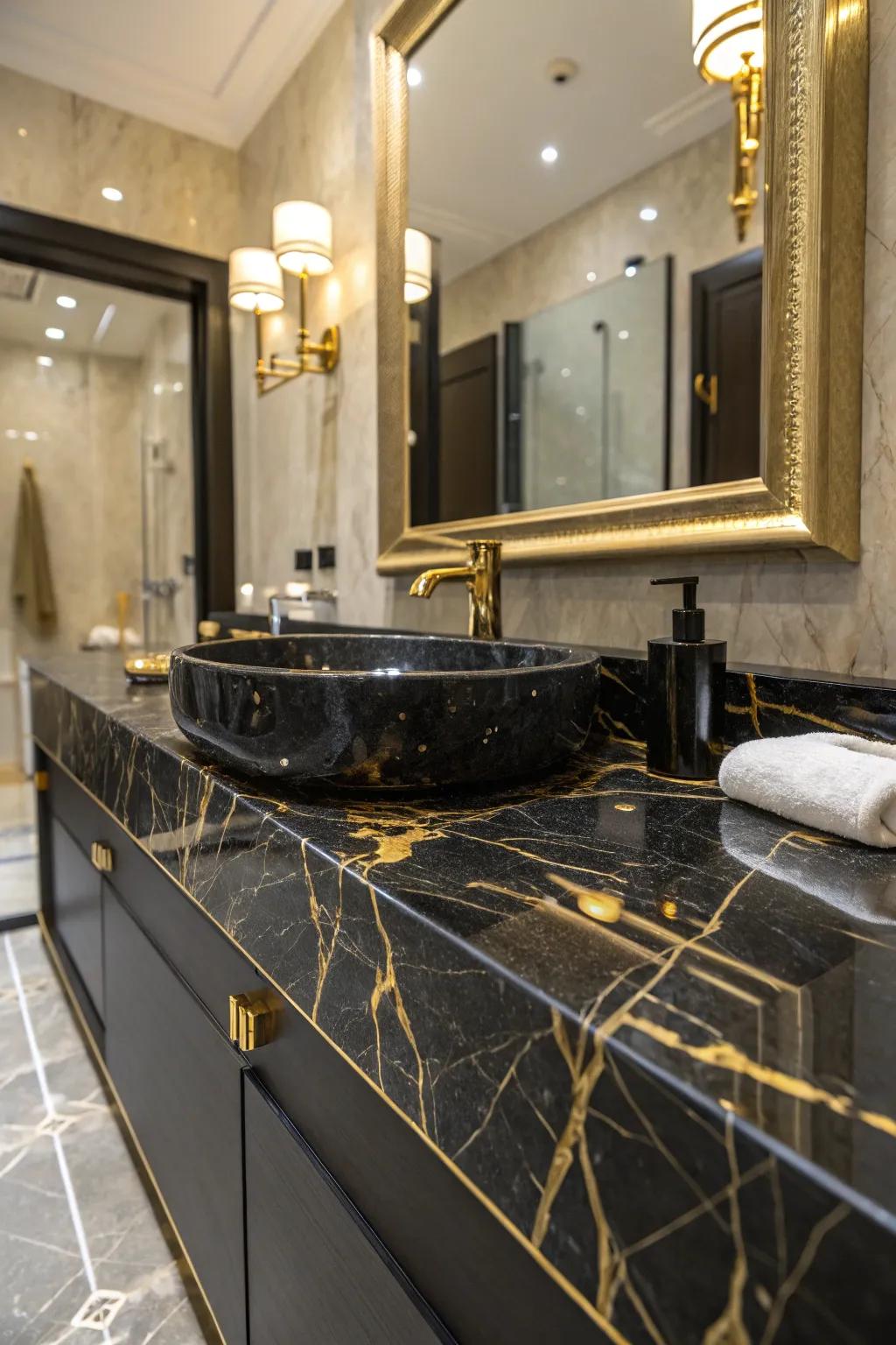 Black marble with gold veining is the epitome of luxury and style.