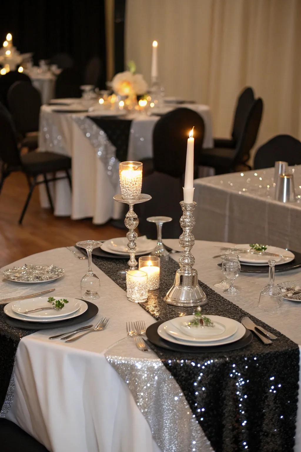 A sophisticated table layout with onyx and argent details.