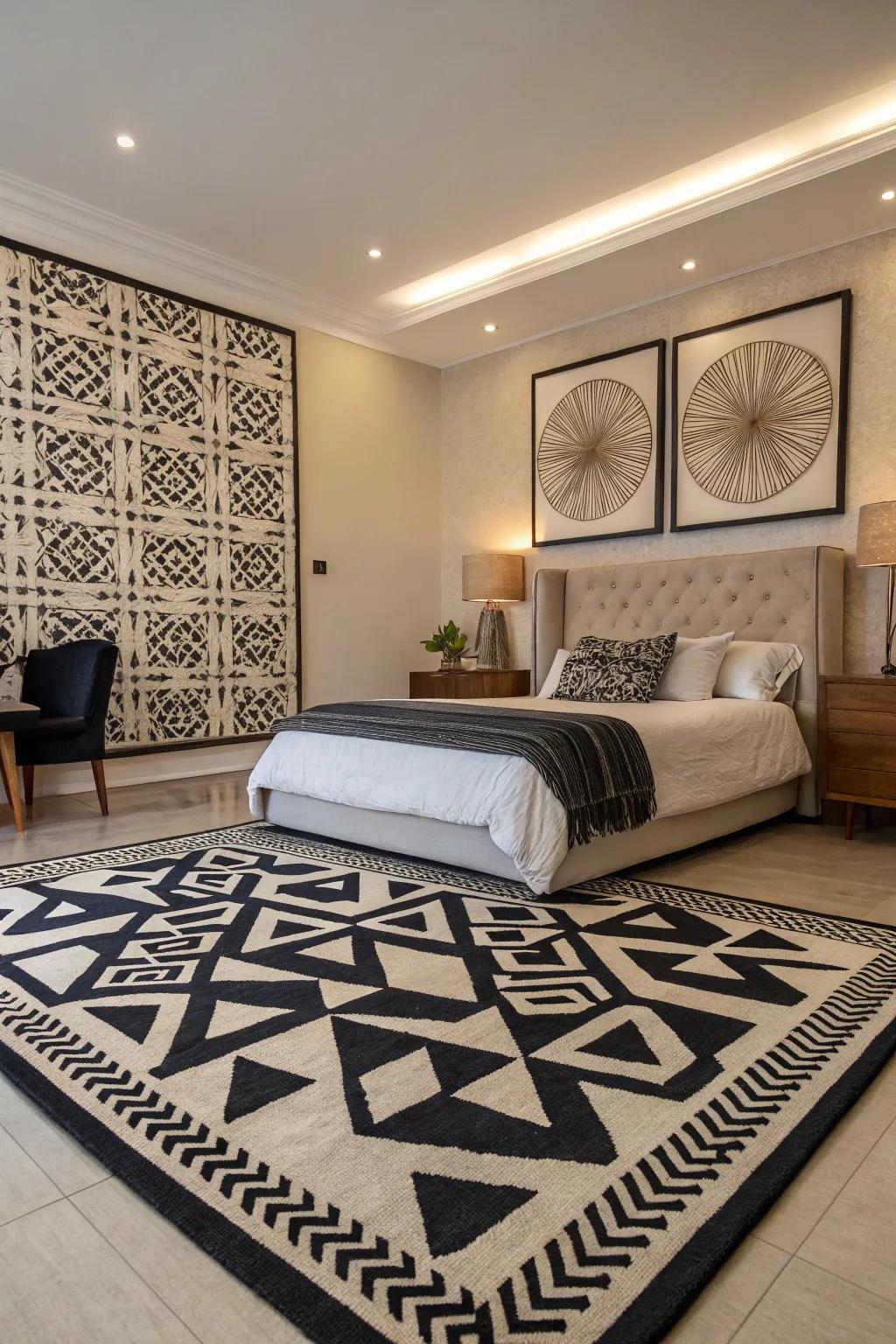 Geometric patterns provide a modern look into your bedroom's style.