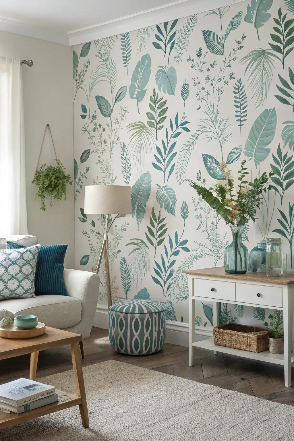Flora-inspired wallcovering produces a lively and energetic backdrop.