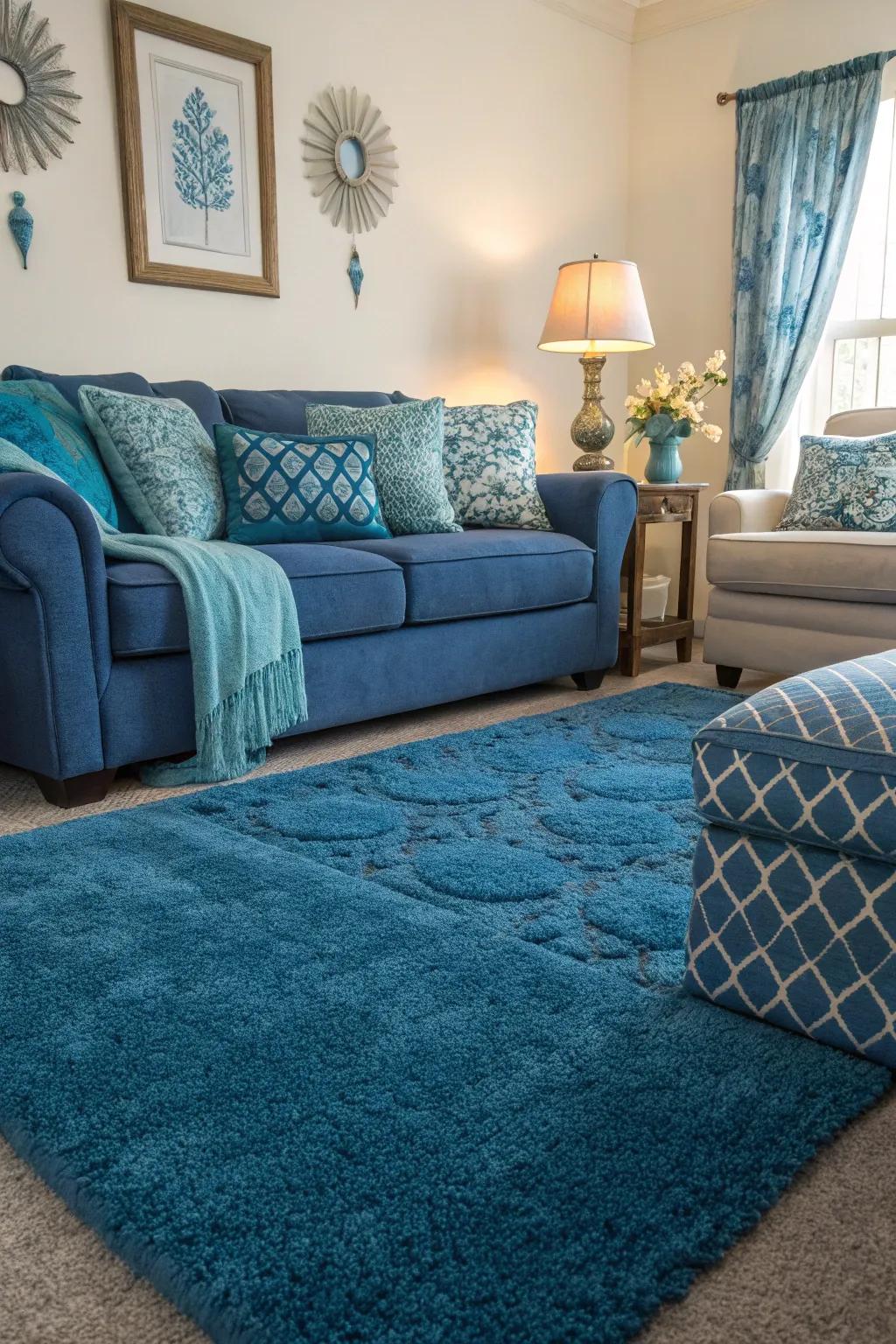 Harmonize your quarter with superimposed blues for a lavish, unified atmosphere.