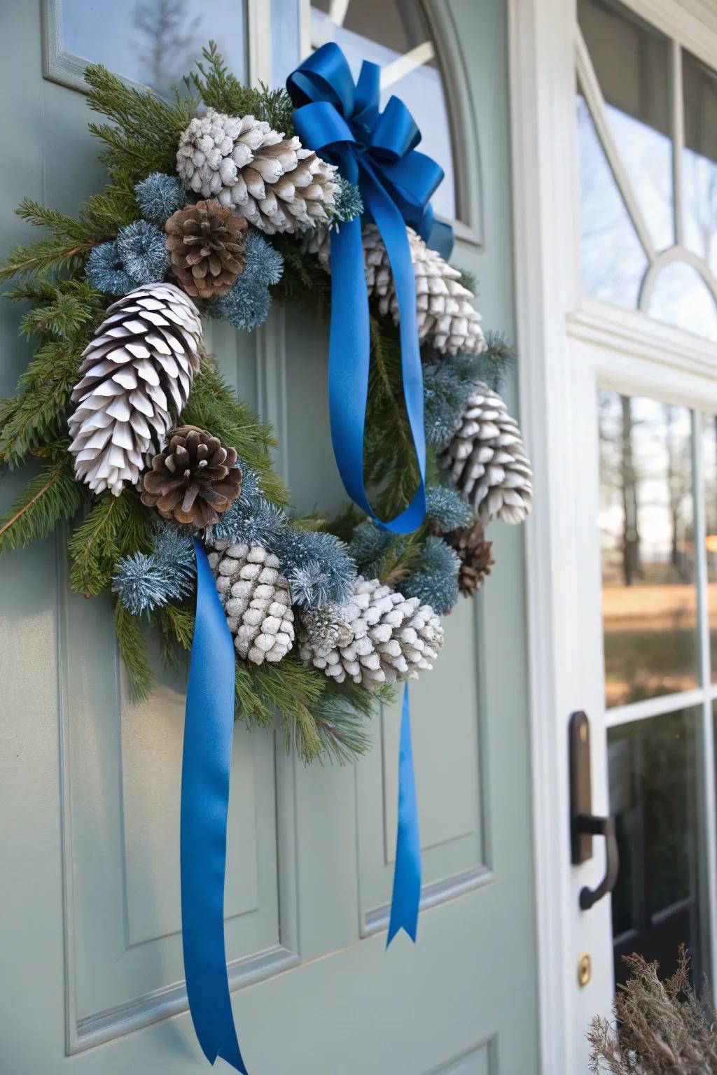 A welcoming blue and white Christmas garland