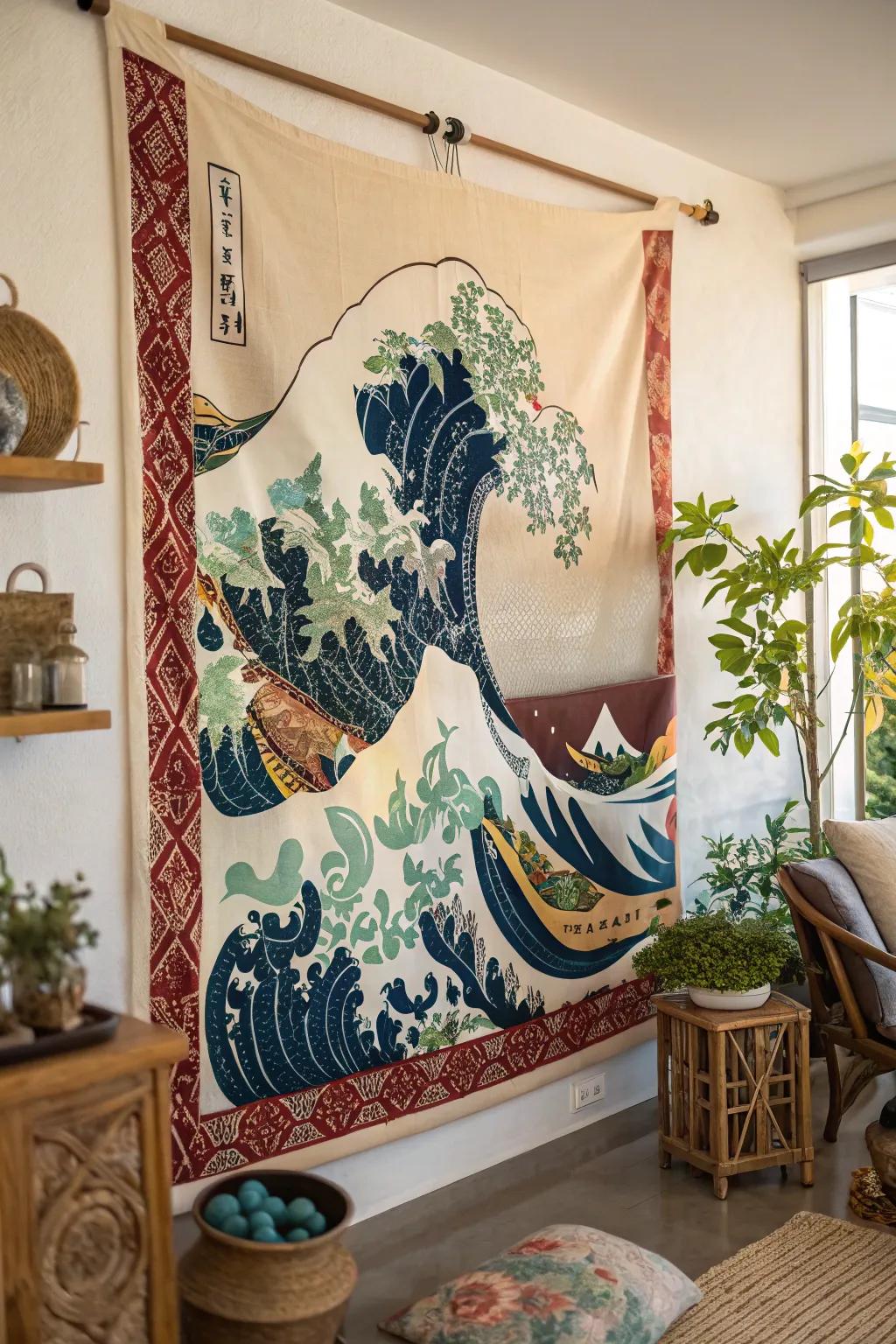 A wave-patterned textile brings the tranquil essence of the sea into your home.