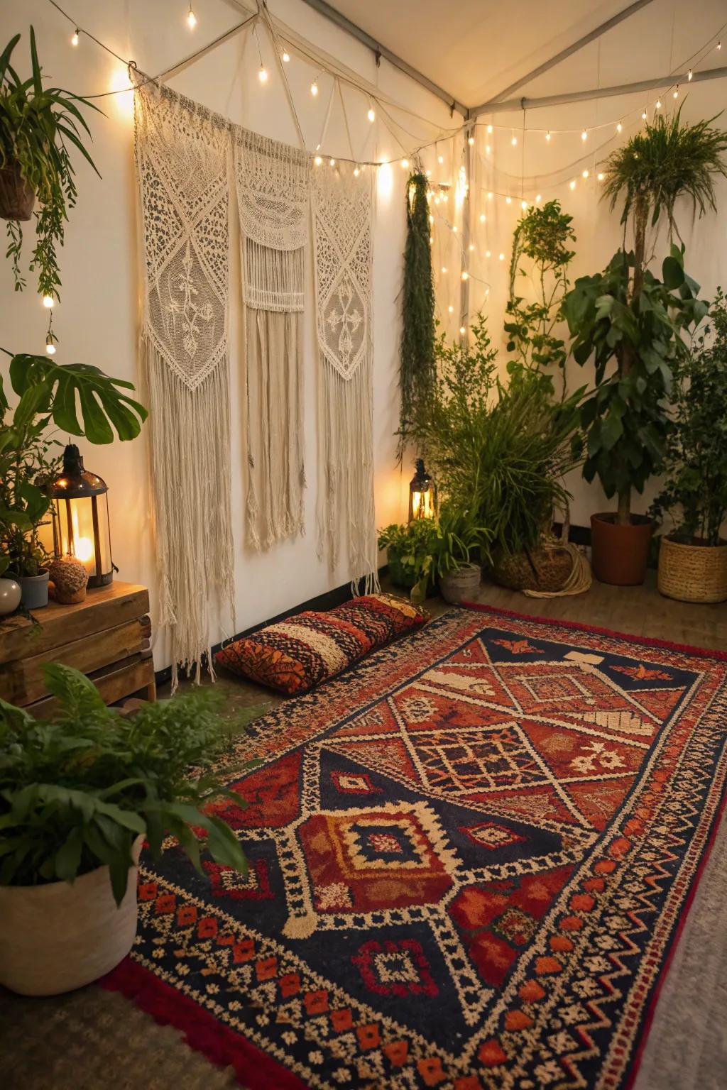 Textured fabrics introduce warmth and individuality to the plant area.