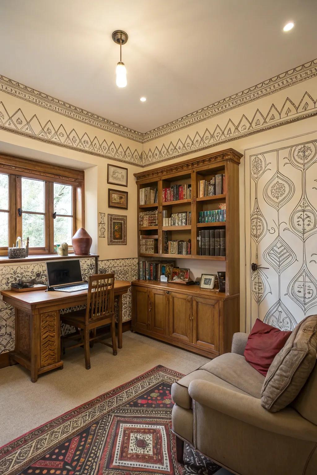Hand-drawn borders lend a unique, personal touch to any room.