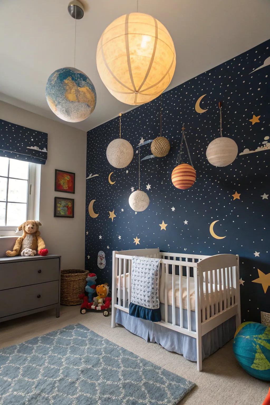 Spark curiosity with a space-themed nursery for your little explorer.