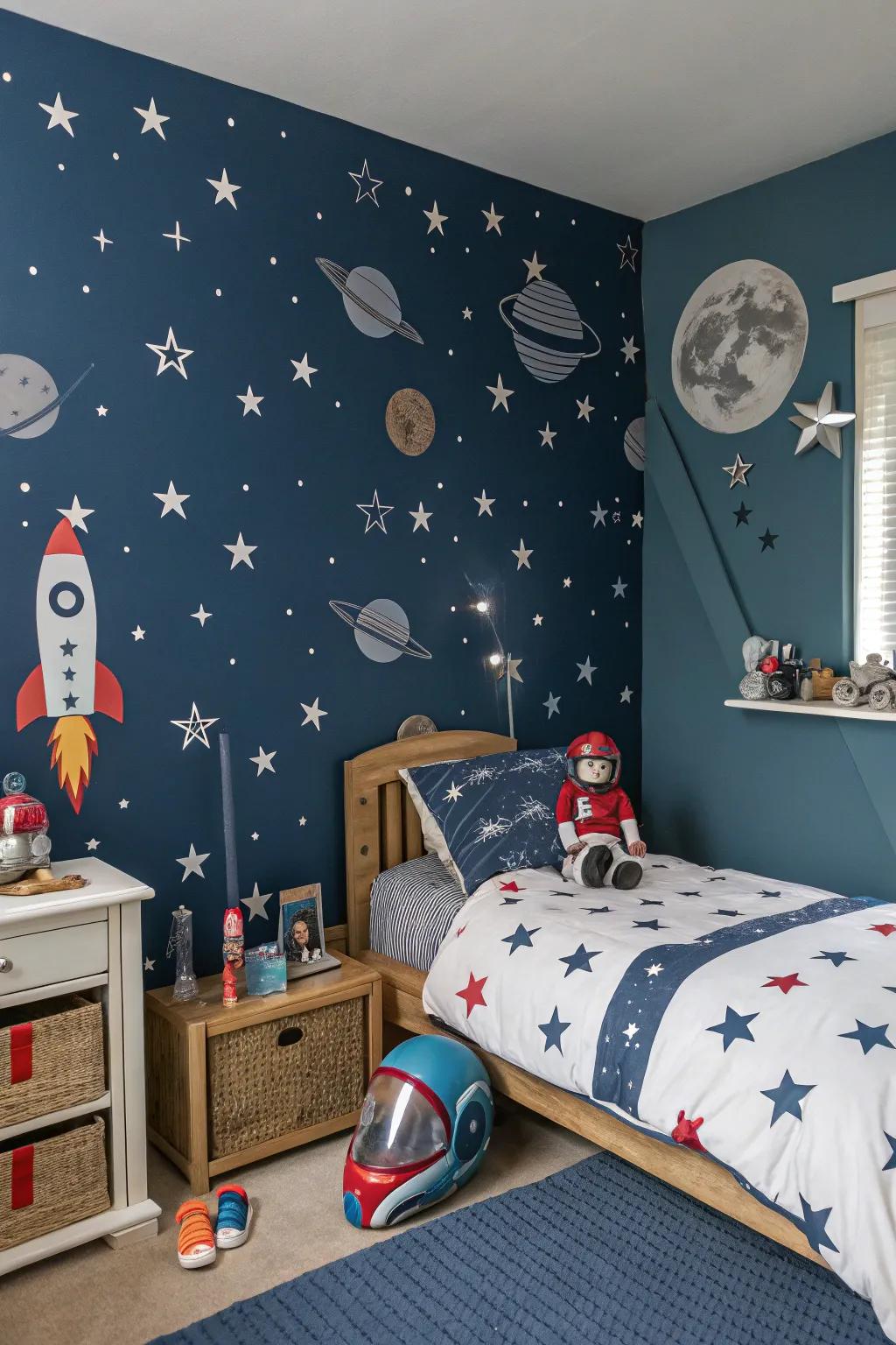 Journey to the stars with a cosmic-themed room.