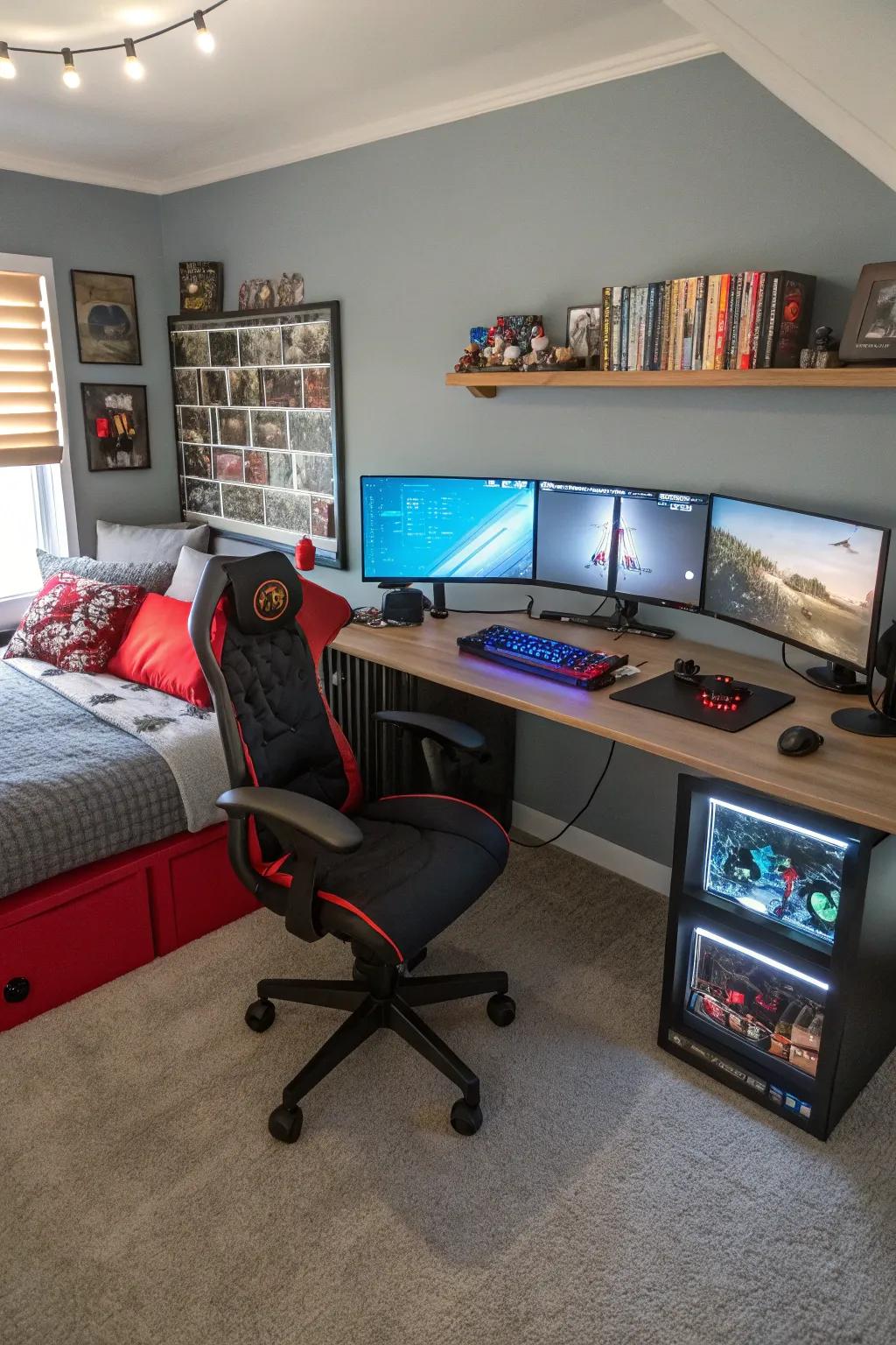 A setup with triple displays delivers a sweeping vista for the definitive gaming venture.